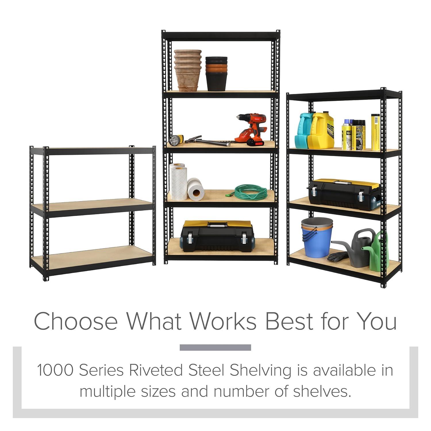 Black Riveted Steel 3-Shelf Garage Storage Unit