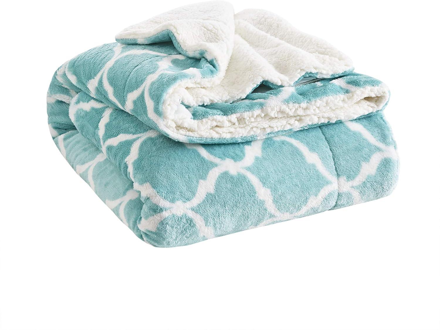 Aqua Ogee 50"x60" Reversible Fleece and Sherpa Throw Blanket