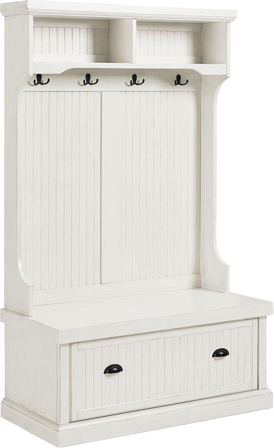 Seaside Solid Hardwood & Veneer Hall Tree in Distressed White