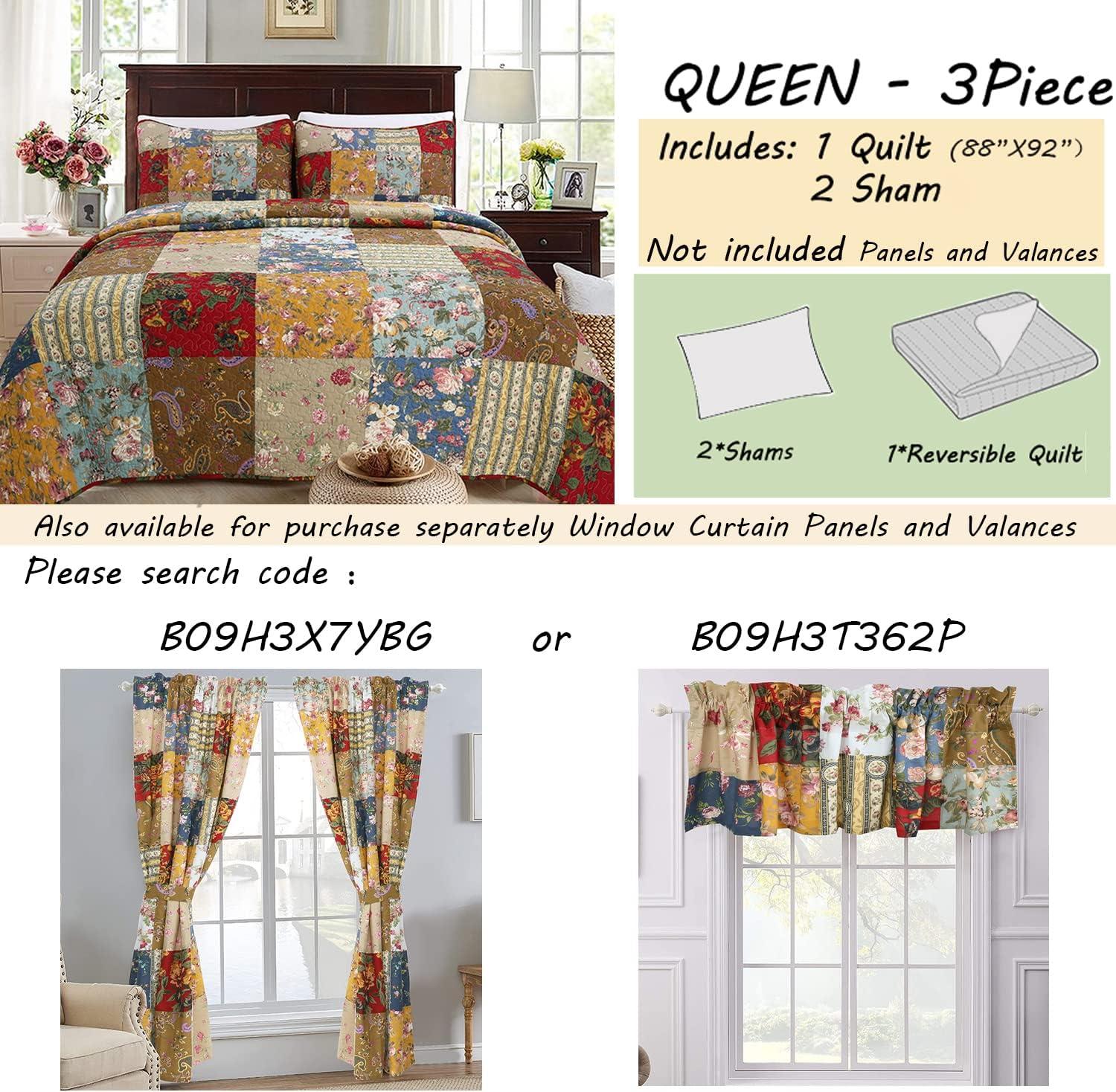 Queen Blue Cotton Reversible Patchwork Quilt Set