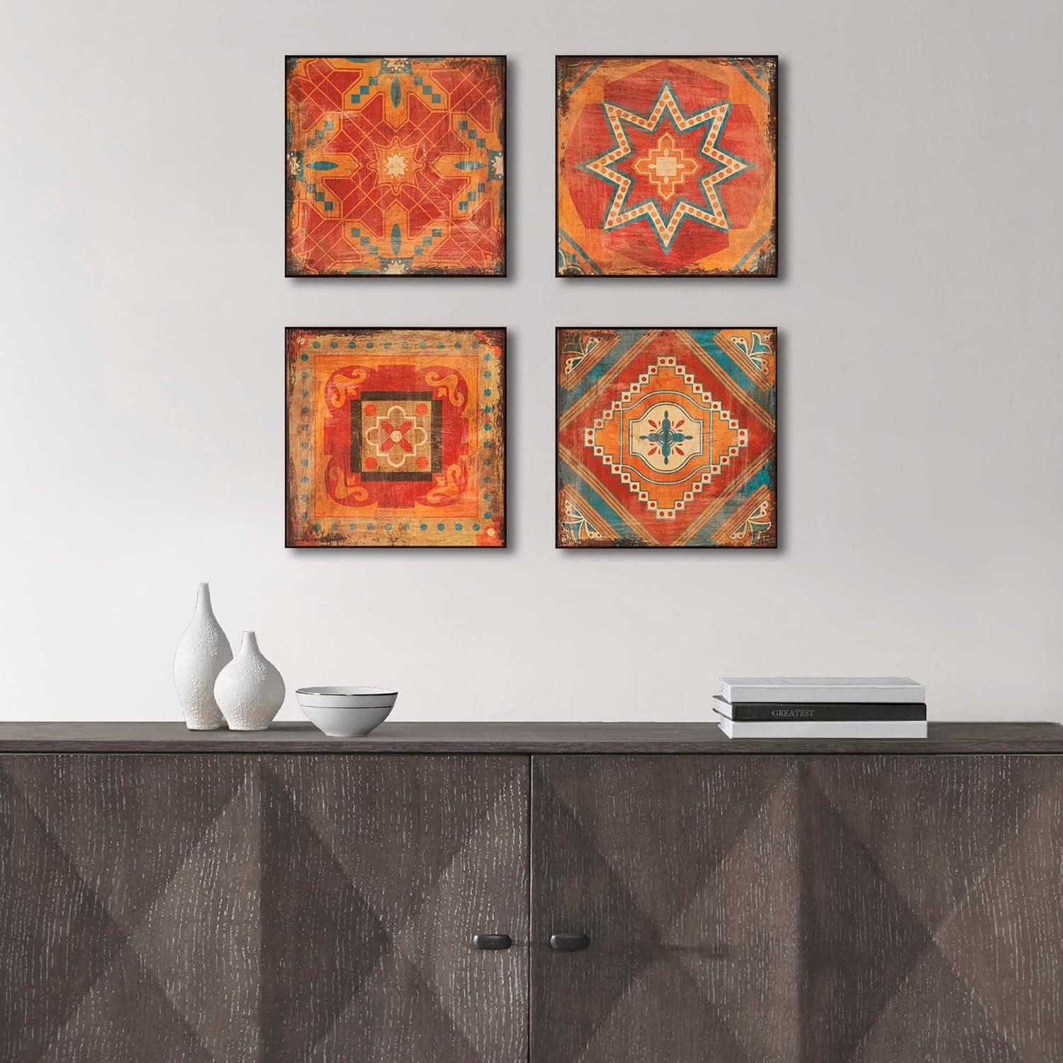 Moroccan Tile Red and Blue 4-Piece Abstract Canvas Set