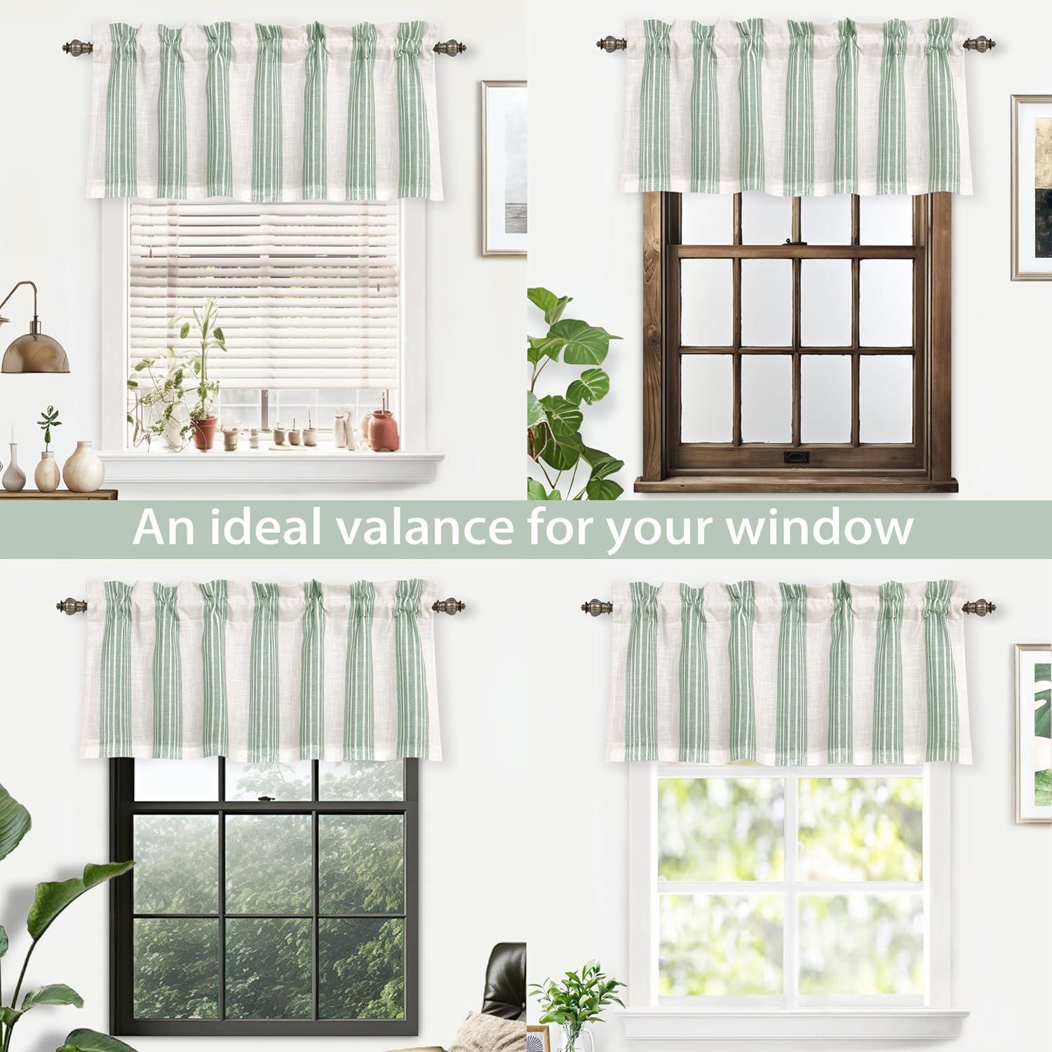 DriftAway  Chris Vertical Striped Pattern Linen Textured Blackout Window Curtain Valance Green 52" width x 18 " length