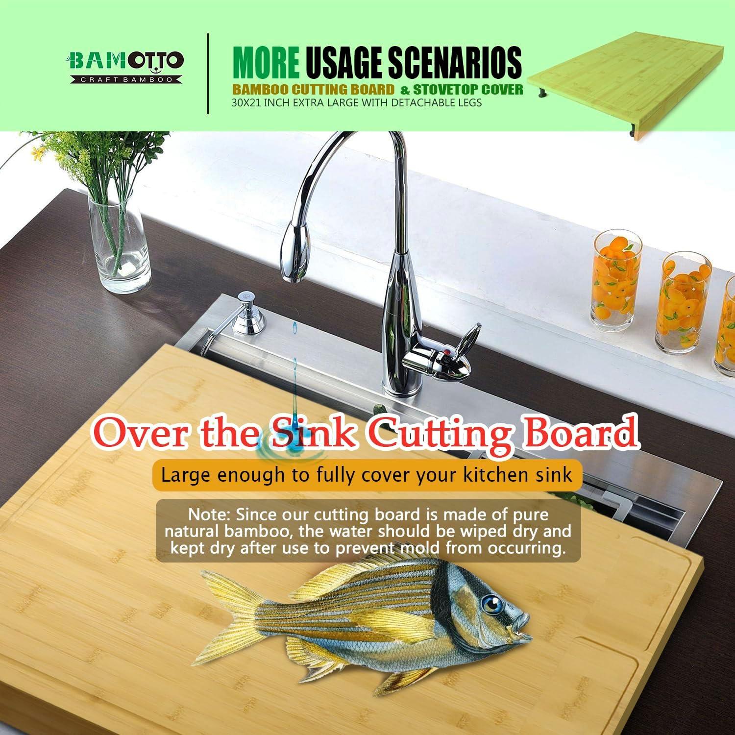 Extra Large Bamboo Cutting Board with Juice Groove and Detachable Legs