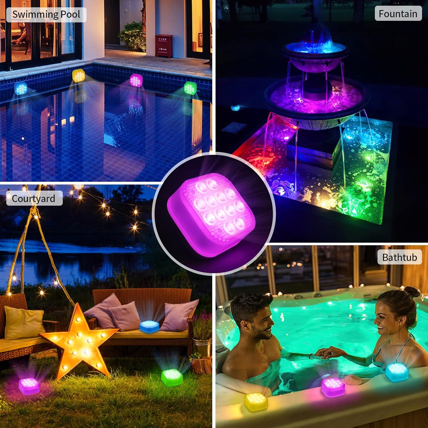 Pool Lights for Above Ground Pools Waterproof with Remote, Underwater Rechargeable 2600mAh Battery Magnetic 16 Color Changing Floating Submersible Pool Light for Inground Pool LED Lights Party Decor