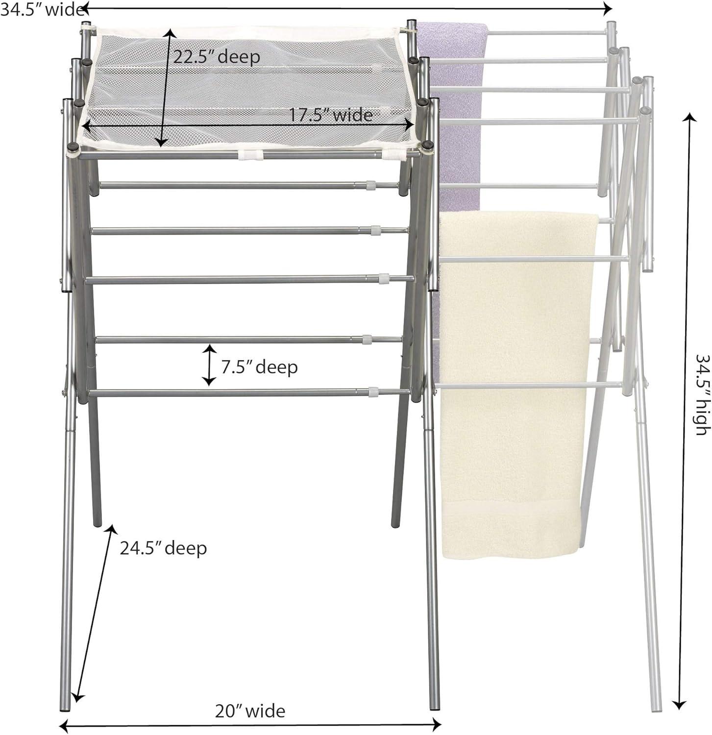 Silver Expandable Accordion Clothes Drying Rack with Mesh Shelf