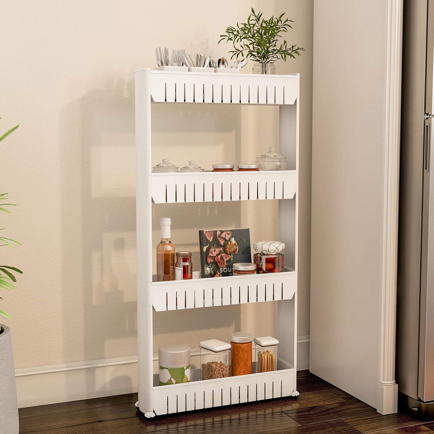 White 4-Tier Slim Rolling Storage Cart with PVC Wheels