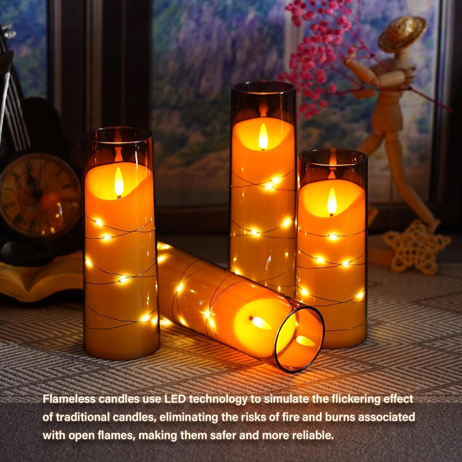 Gray Flameless LED Decorative Pillar Candles with Remote, Set of 9