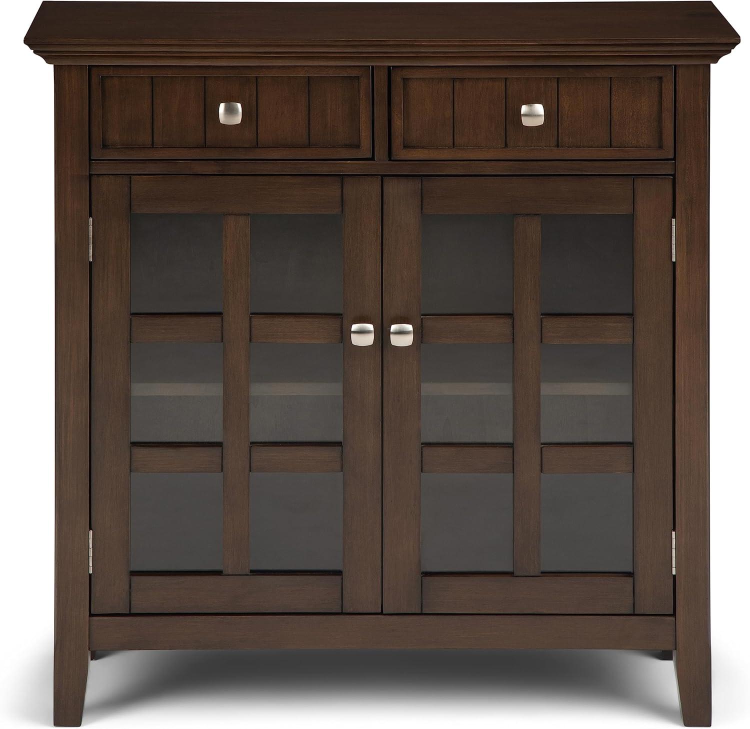 Simpli Home Acadian 36"W Solid Wood 2-Shelf Entryway Storage Cabinet with Glass Doors and 2 Drawers
