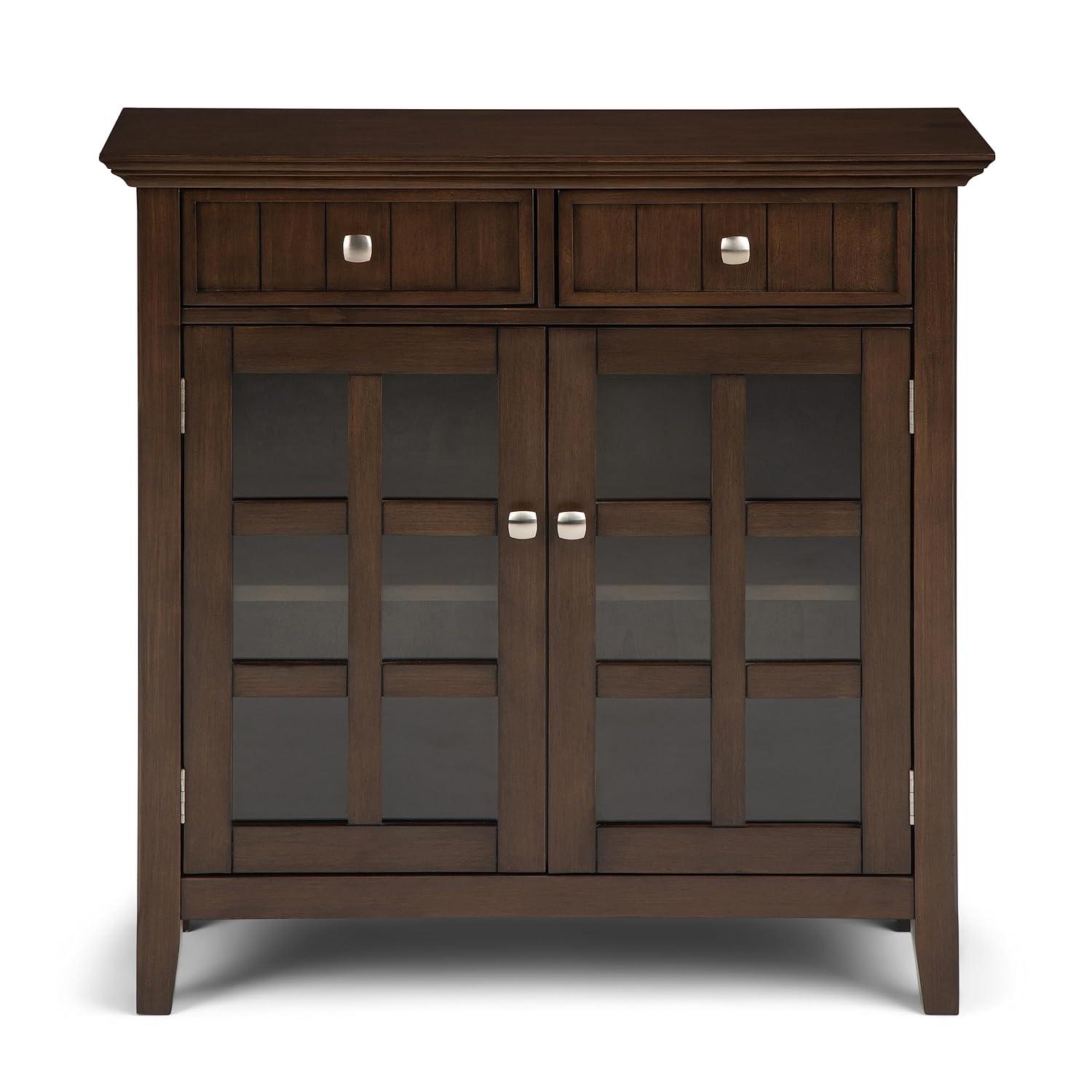 Simpli Home Acadian 36"W Solid Wood 2-Shelf Entryway Storage Cabinet with Glass Doors and 2 Drawers