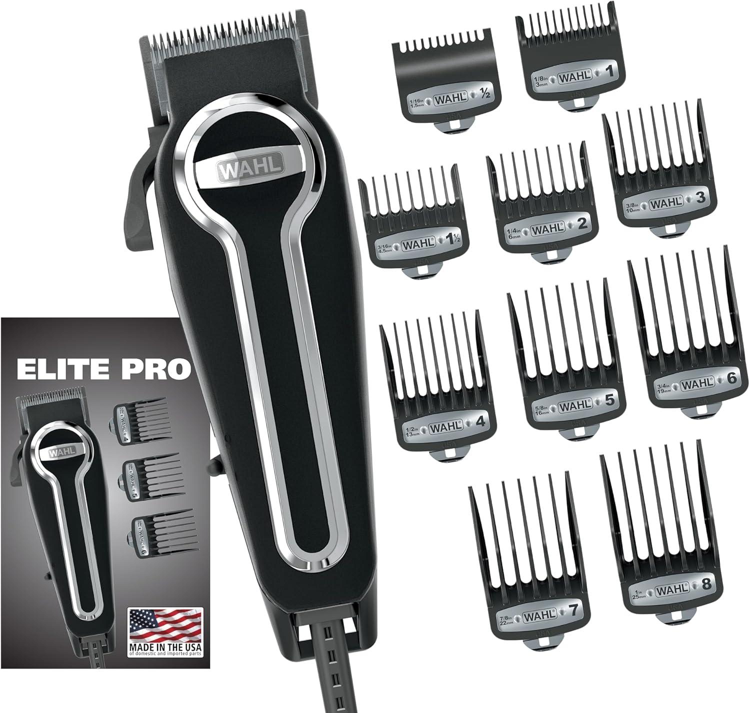 Wahl USA Elite Pro High-Performance Corded Home Haircut & Grooming Kit for Men – Electric Hair Clipper – Model 79602M
