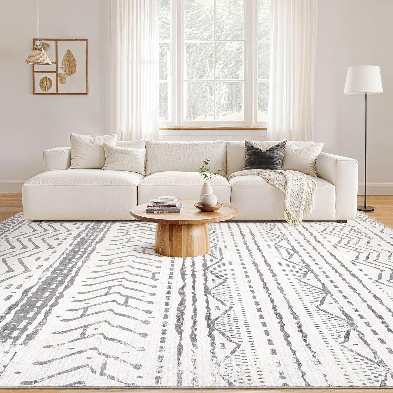 Gray and White Flat Woven Washable Wool Area Rug 5' x 7'