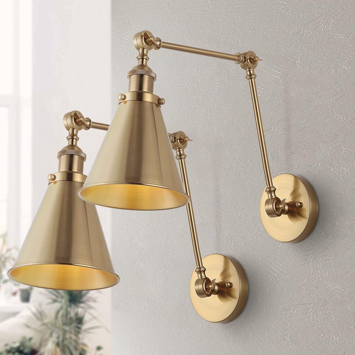 Rover 7" Adjustable Classic Glam Arm Metal LED Wall Sconce, Brass Gold (Set of 2)