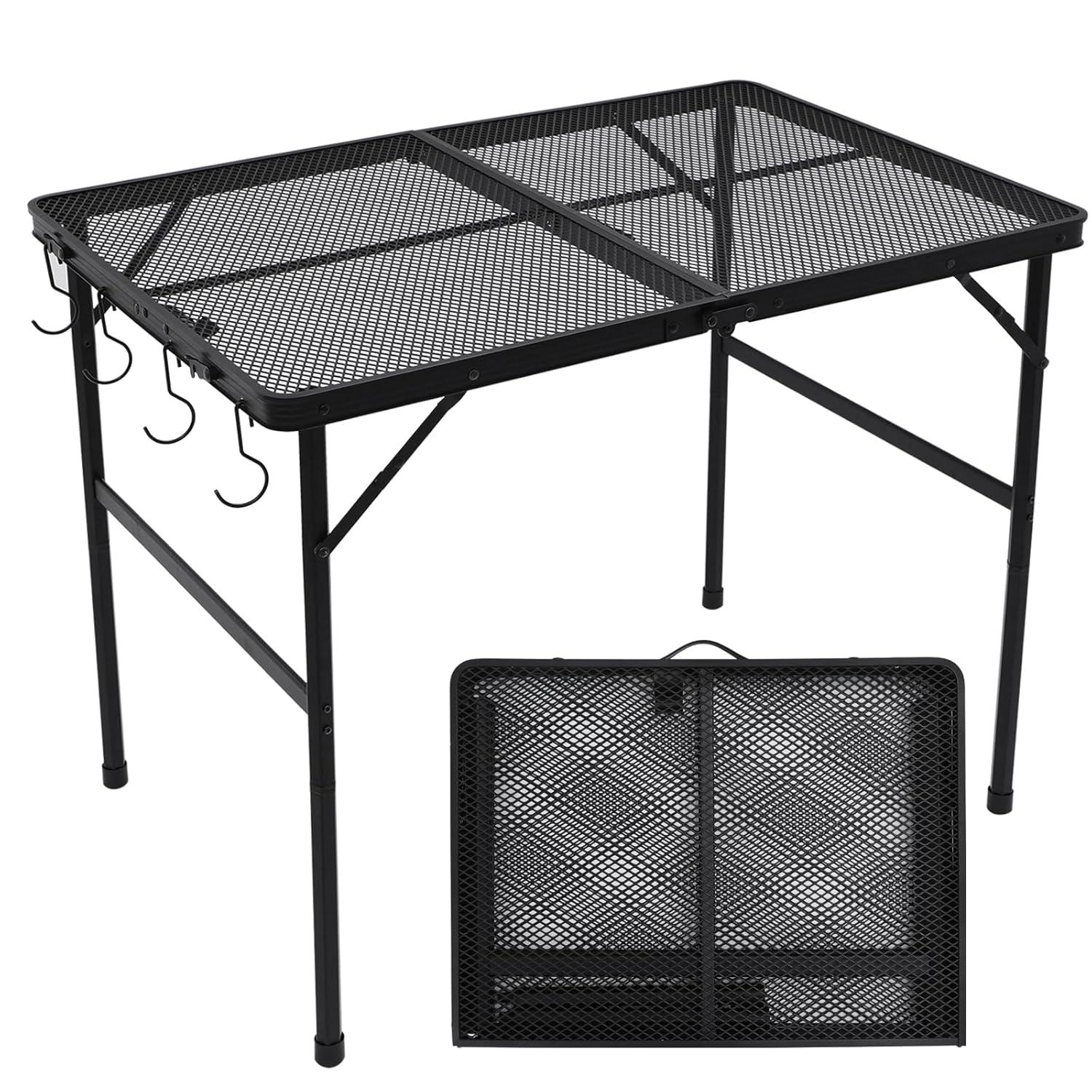 Outdoor Grill Camping Folding Table 3 Ft, Aluminium Picnic Table - Portable, Lightweight, Compact & Height Adjustable Collapsible Patio BBQ Garden Table