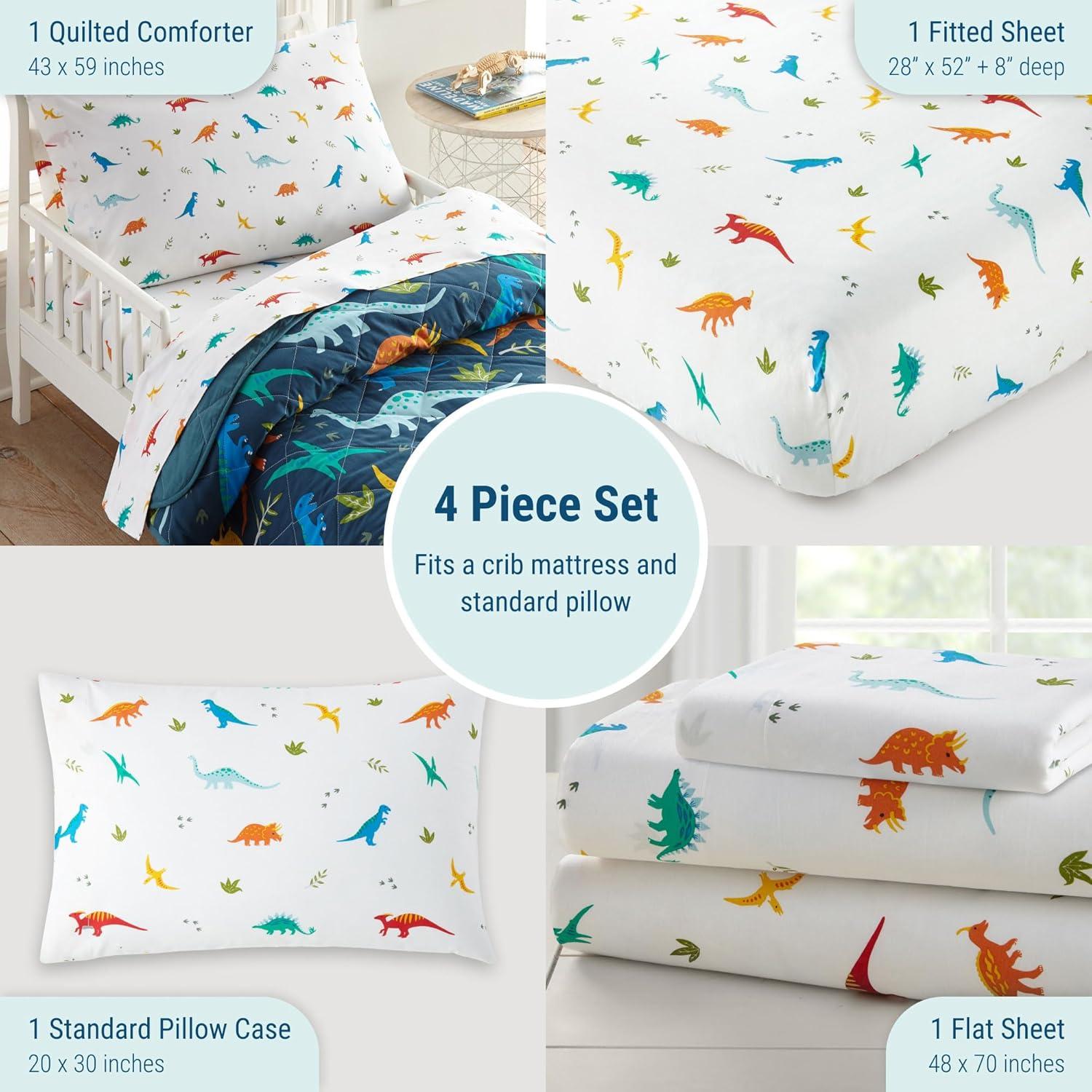 Jurassic Dinosaur Cotton 4 Piece Toddler Bedding Set