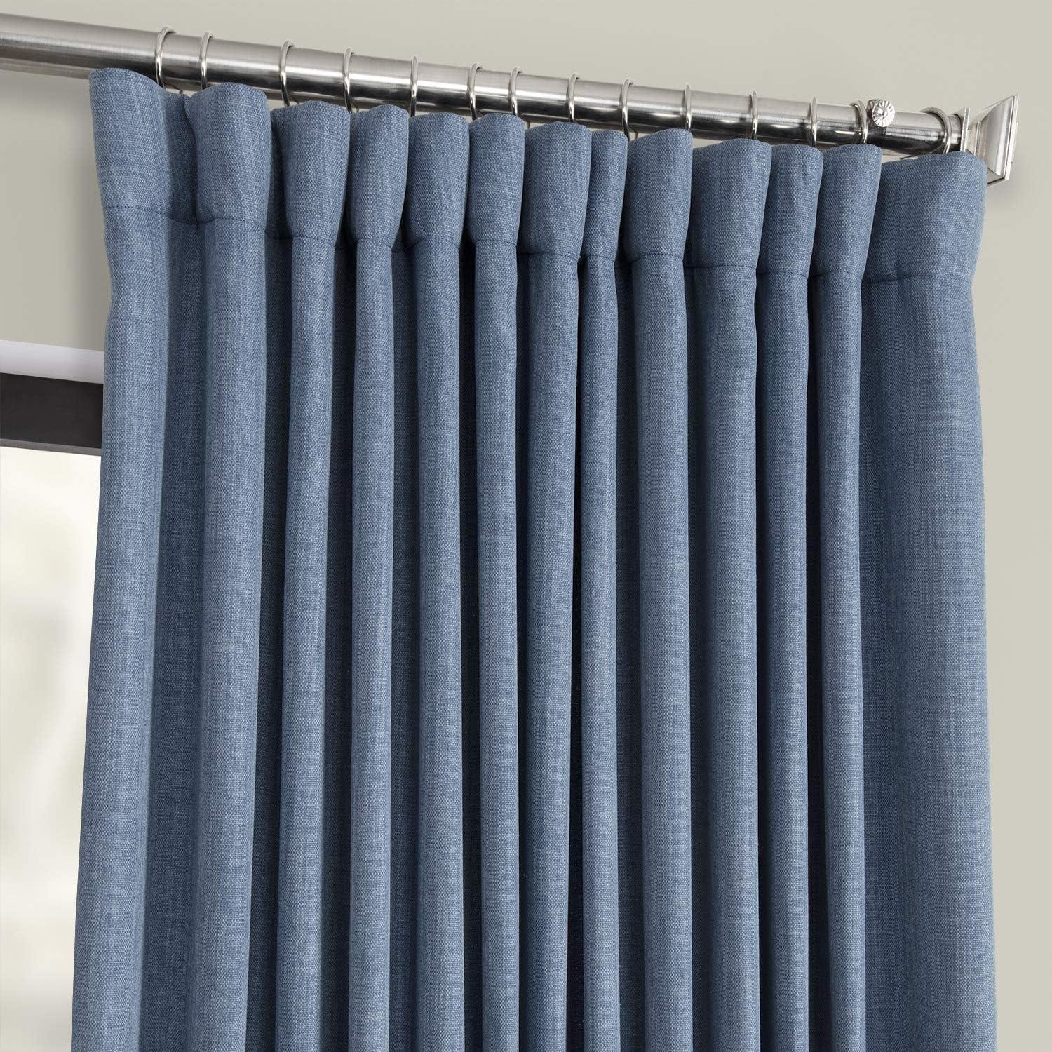 Textured Faux Linen Rod Pocket Room Darkening Curtains for Bedroom & Living Room Curtains - Single Panel Drapes