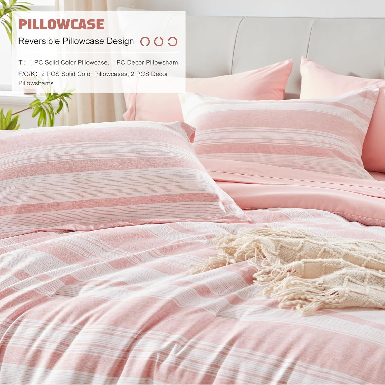 7 Pieces Comforter Set for All Seasons Pink - King