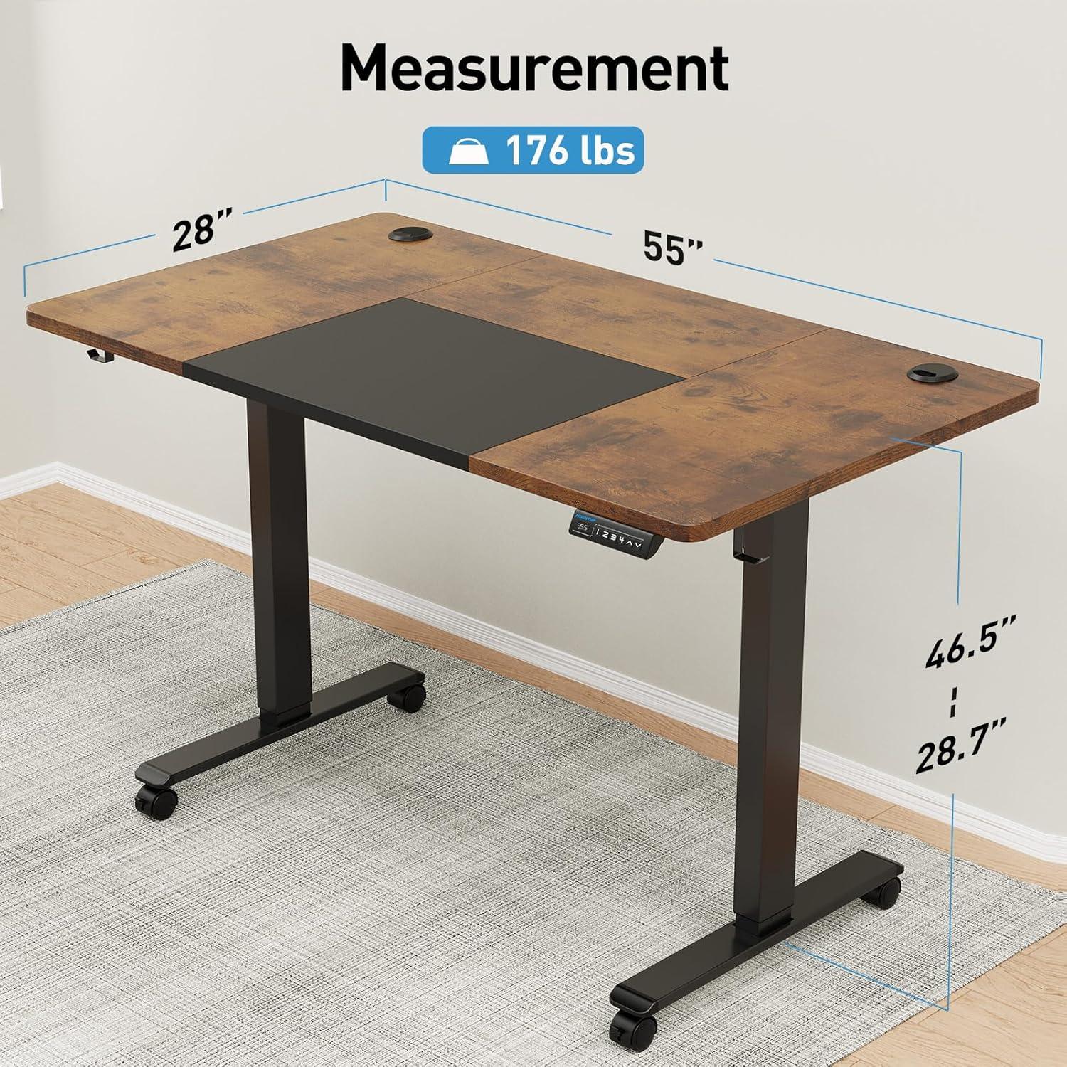 Rustic Brown and Black Adjustable Height Standing Desk with Memory Controller