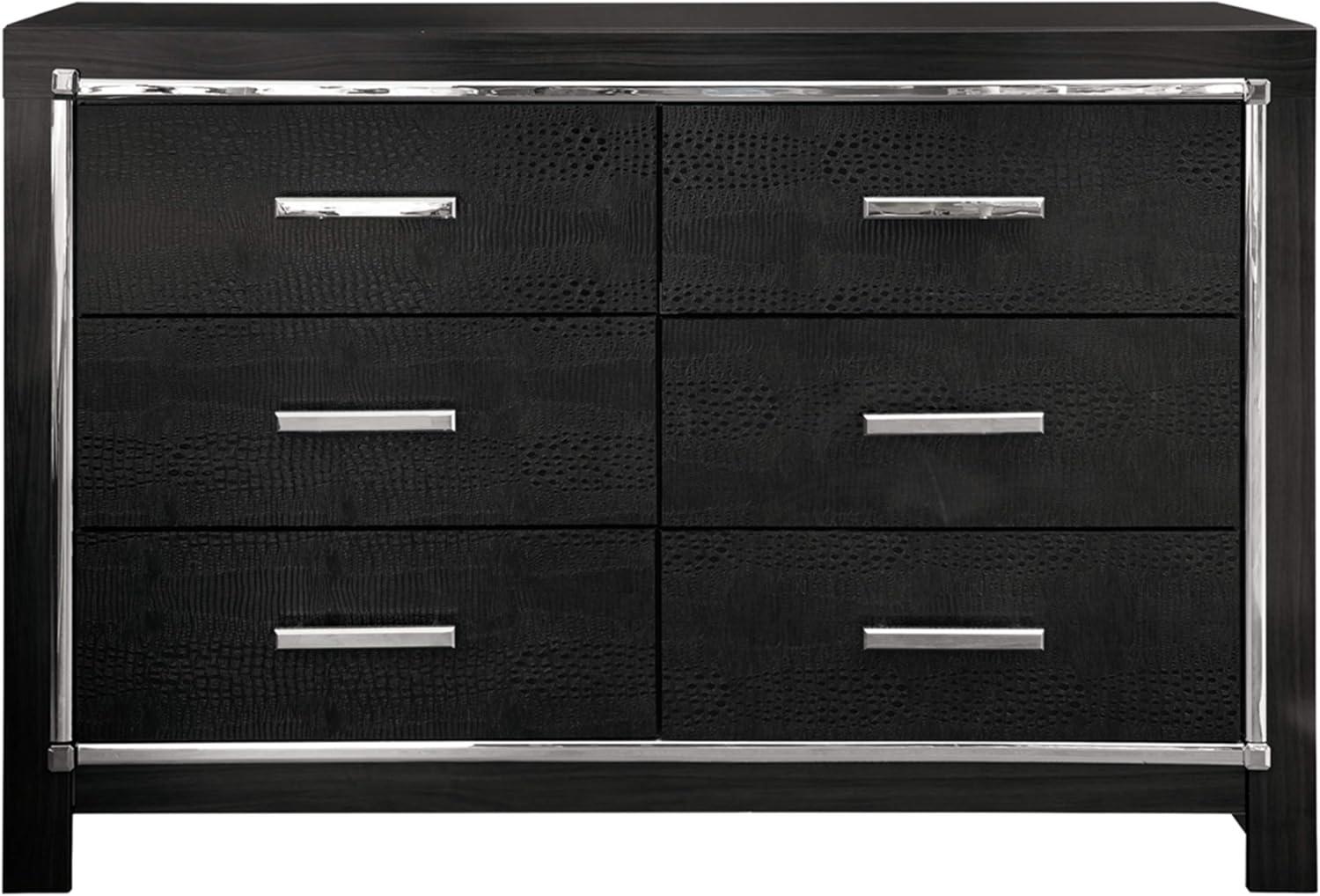 Black Glam 6-Drawer Dresser with Chrome Accents