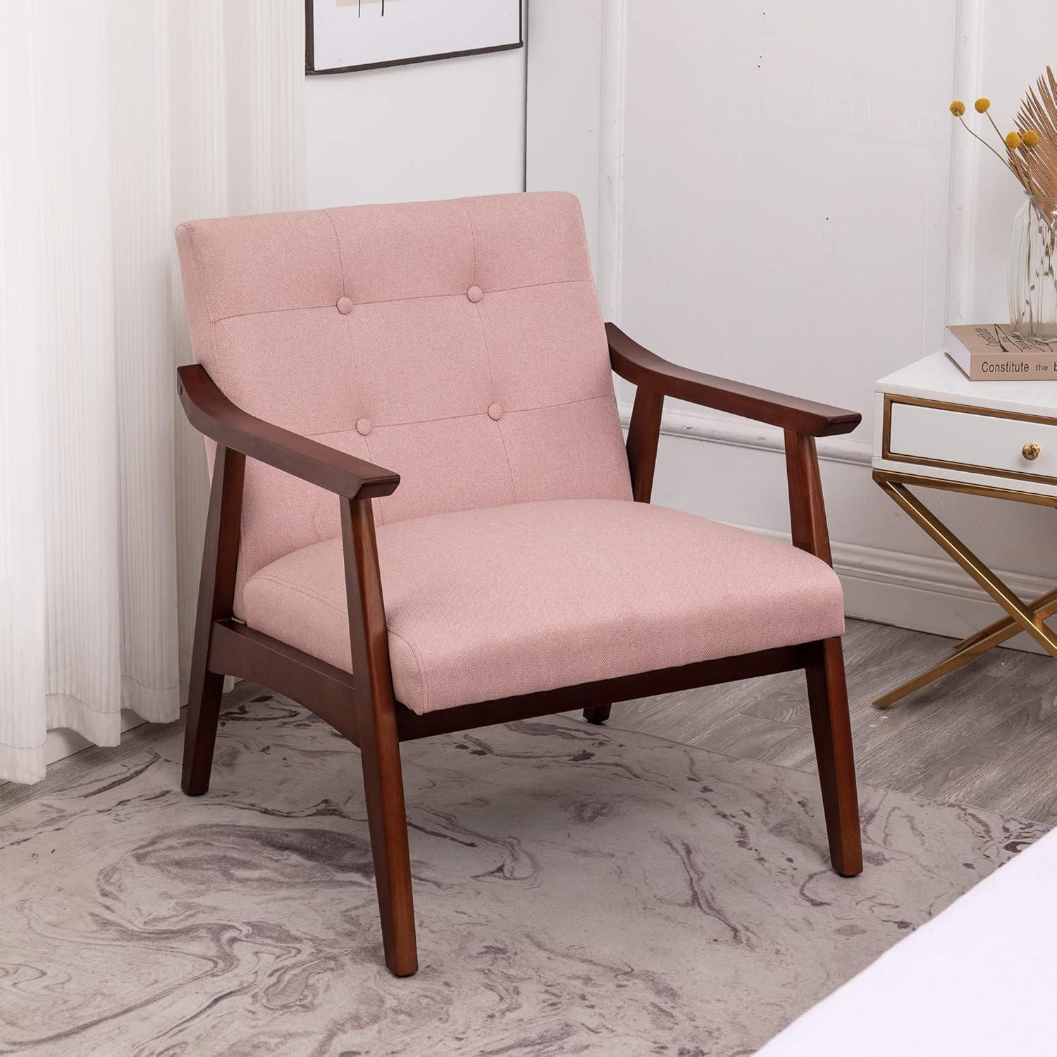 Pearl Pink Fabric Espresso Wood Accent Chair 28x32x29 in