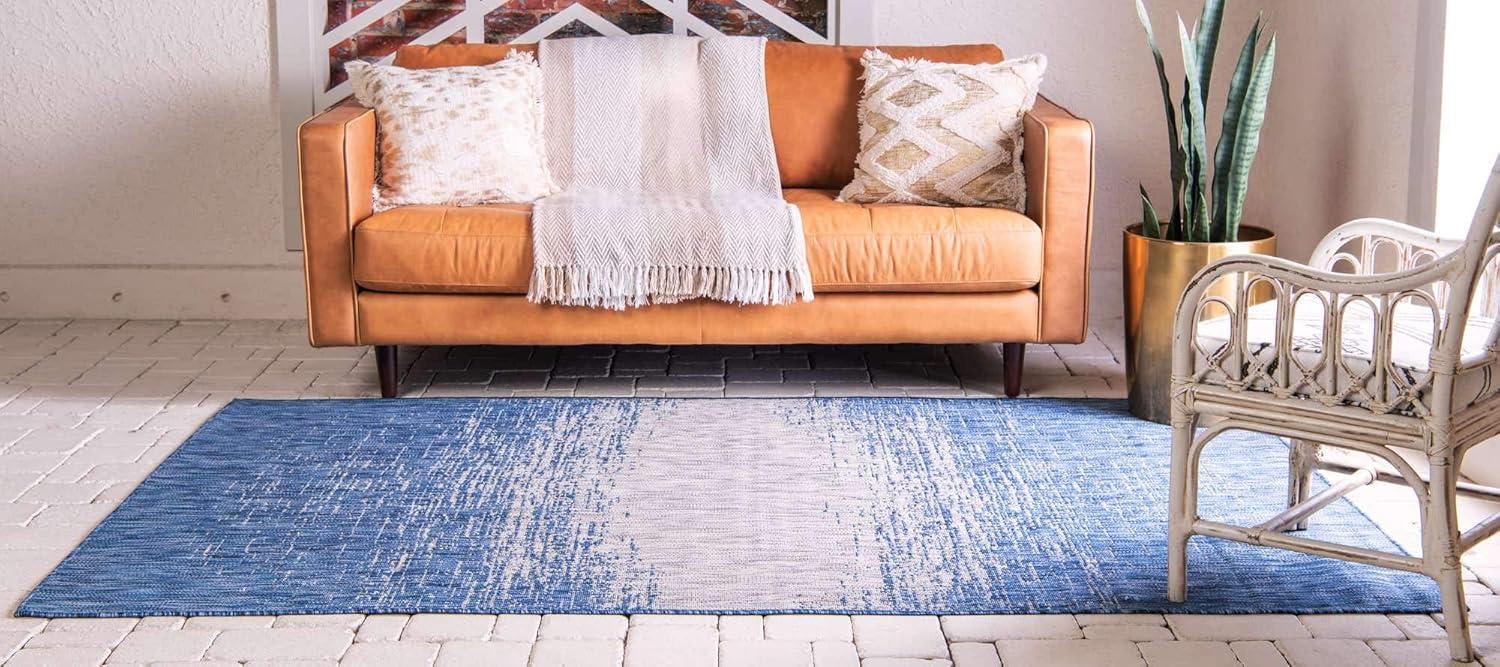 Blue Abstract Washable Outdoor Area Rug 6' x 9'