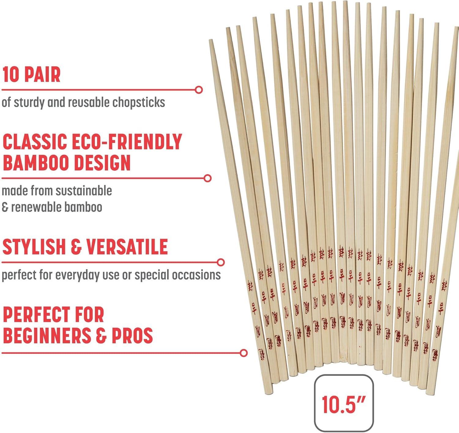 Joyce Chen Reusable Bamboo Chopsticks Set, 10 Pair