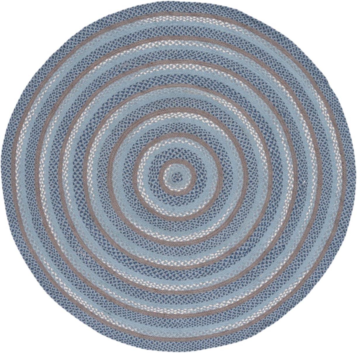 Handwoven Blue and Gray Round Cotton Area Rug