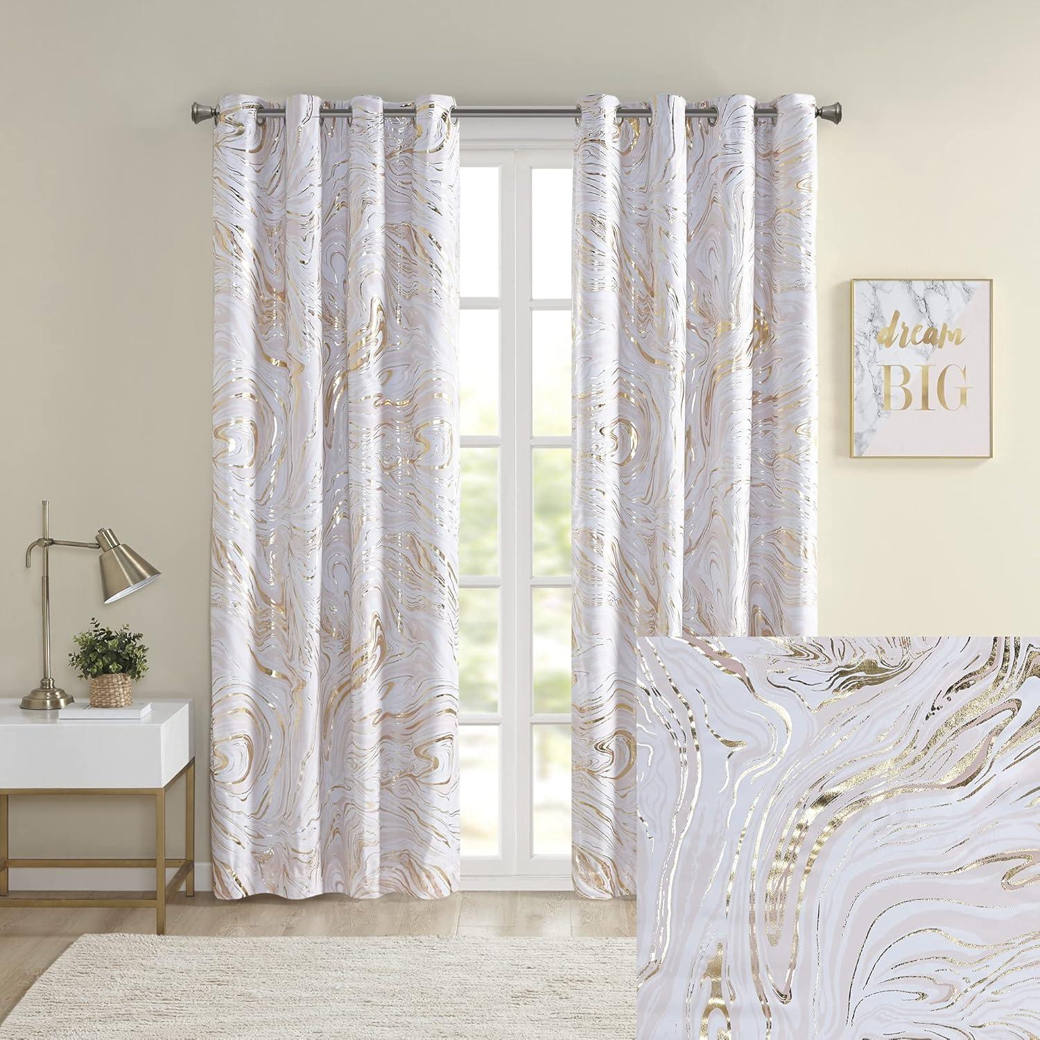 Intelligent Design 63"x50" Vanessa Total Blackout Curtain Panel Blush/Gold: Energy Efficient, Modern Grommet Top