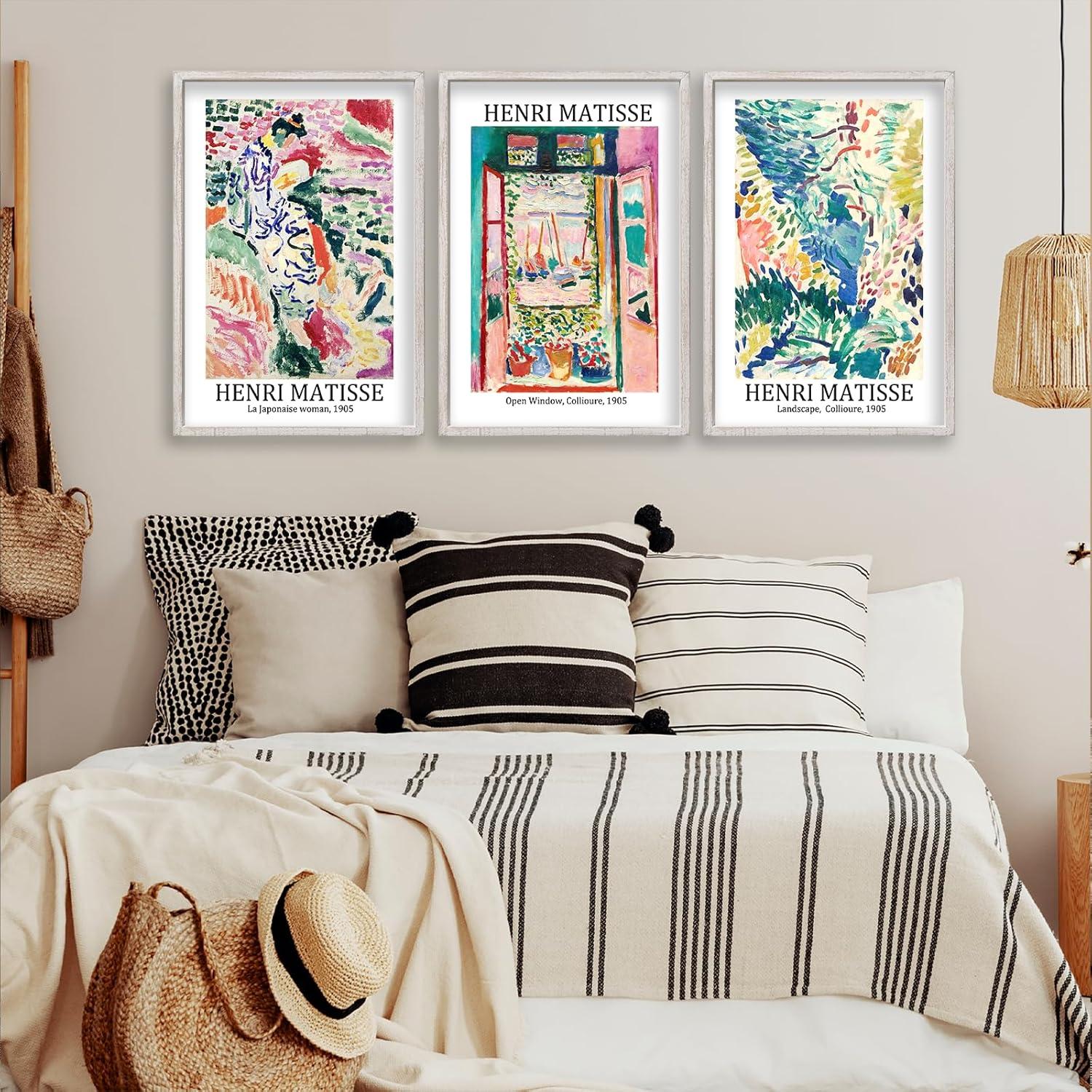 Vault W Artwork Set Of 3 16X11 Inch Large Rustic Farmhouse Aesthetic Wood Framed Matisse Sign Modern Home Bedroom Living Room Office Abstract Landscape Print Wall Hang (Wood) (Set of 3)