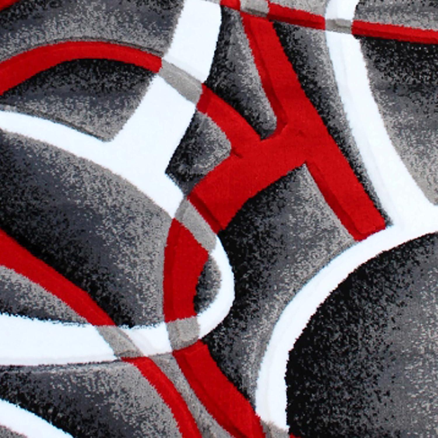 Modern Red and Gray Abstract Round Synthetic Area Rug 5' x 5'