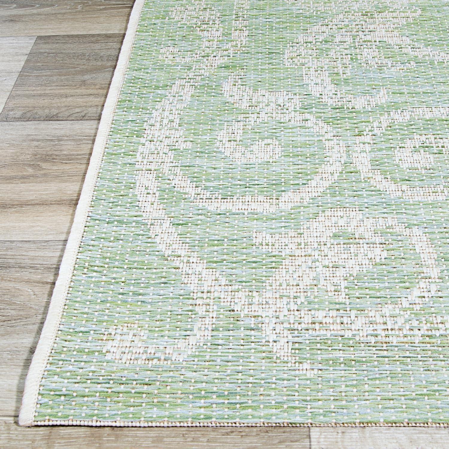 Monaco Ivory & Light Green Geometric Flatweave Area Rug, 2' x 3'7"