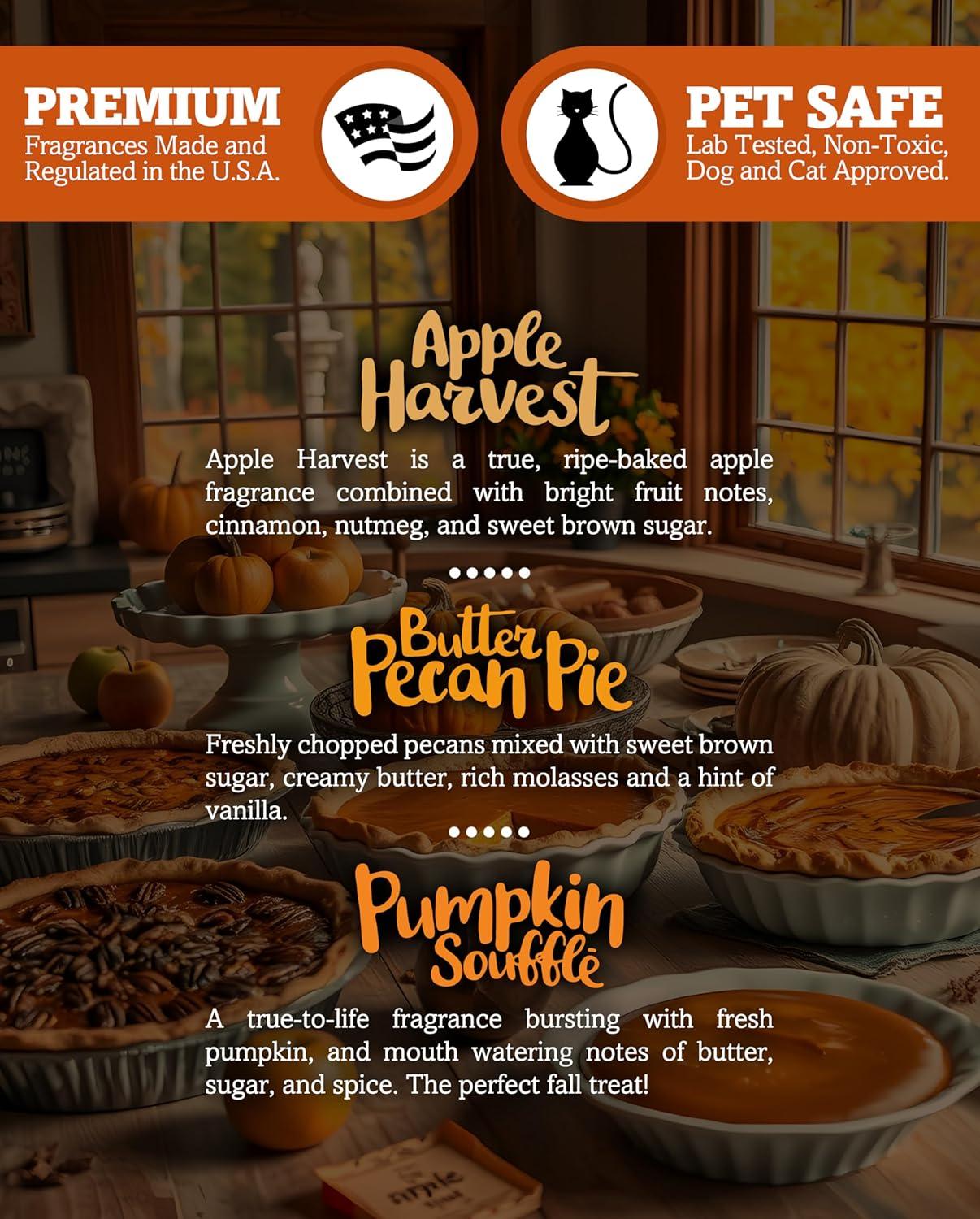 Shortie's Candle Company Fall Wax Melts Variety Pack - Pumpkin Souffle, Butter Pecan Pie, Apple Harvest - Formula 117-3 Highly Scented 3 Oz. Bars - Made with Natural Oils - Fall Warmer Wax Cubes