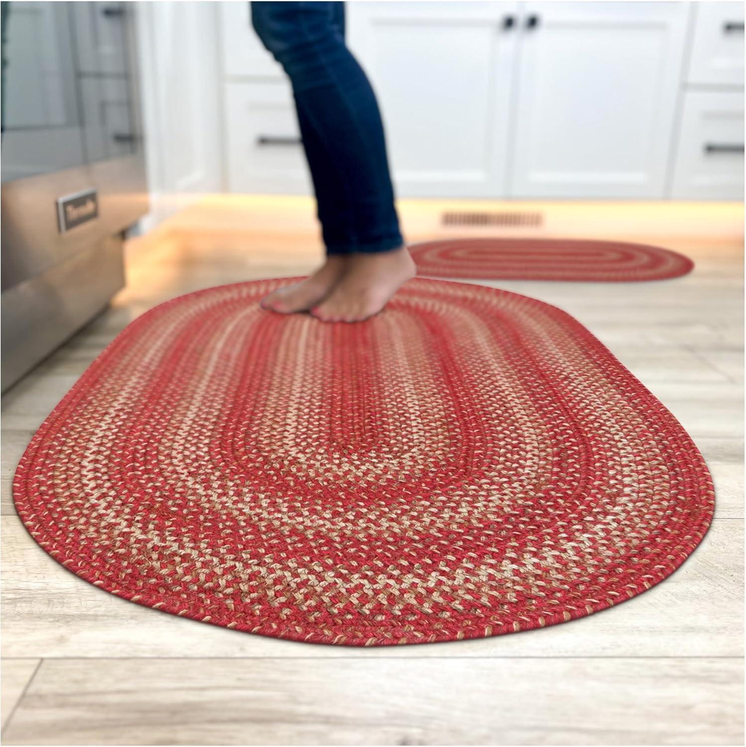 Homespice 20x30 Red Oval Braided Rug. Apple Pie Red Jute Oval Rug. Uses- Entryway Rugs, Kitchen Rugs, Bathroom Rugs. Reversible, Rustic, Country, Primitive, Farmhouse Decor Rug