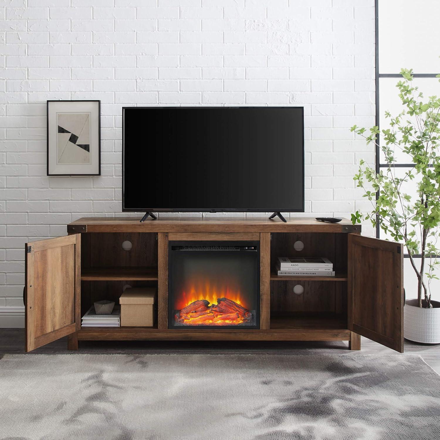 Walker Edison Modern Farmhouse Fireplace TV Stand for TVs up to 65", Reclaimed Barnwood