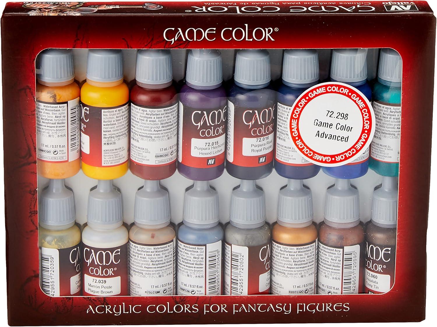 Vallejo Game Color Advanced Acrylic Paint Set, 16 Bottles