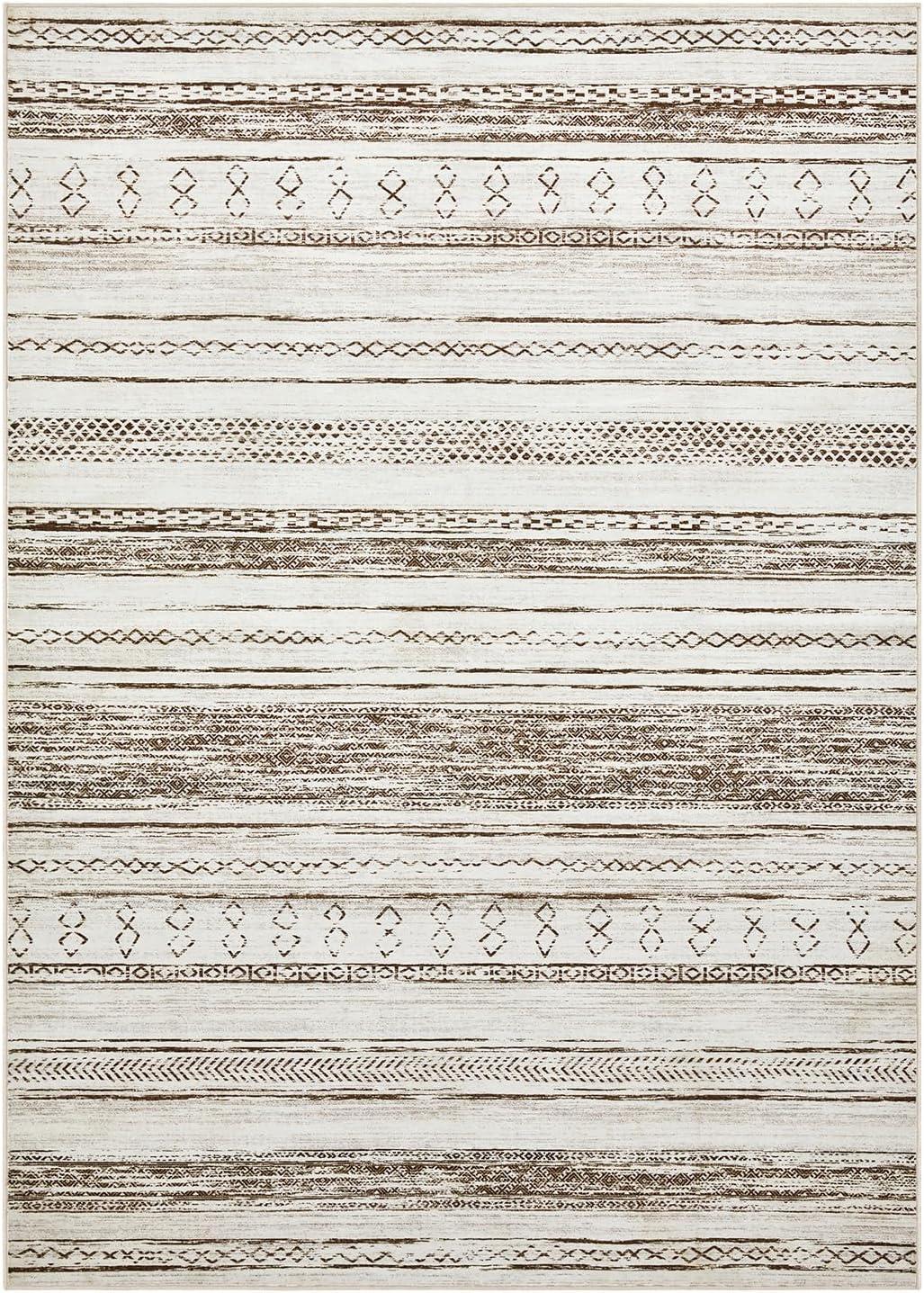Tortania Area Rug Living Room Rugs - 5x7 Washable Large Soft Neutral Boho Moroccan Bohemian Farmhouse Rug Indoor Floor Carpet for Bedroom Under Dining Table Home Office Decor - Cream Brown