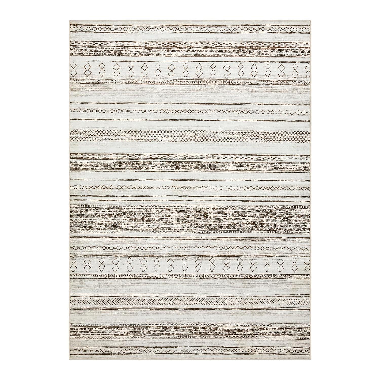 Tortania Area Rug Living Room Rugs - 5x7 Washable Large Soft Neutral Boho Moroccan Bohemian Farmhouse Rug Indoor Floor Carpet for Bedroom Under Dining Table Home Office Decor - Cream Brown