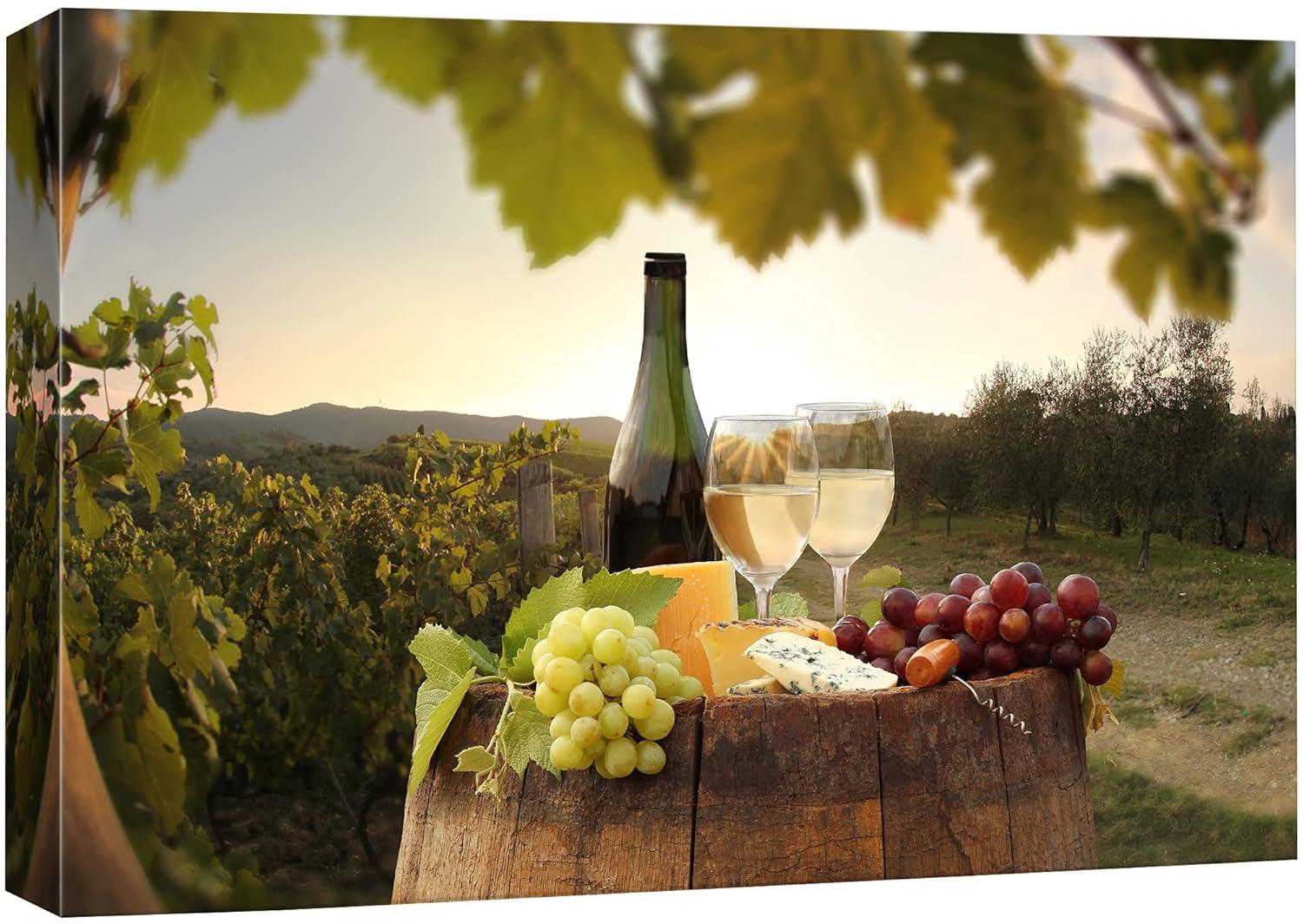 Asdg12s-Canvas Print Wall Art White Wine with Blue Cheese & Red and White Grapes Drinks Cocktails Photography Modern Art Chic Scenic Ultra for Living Room, Bedroom, Office - 32"x48"