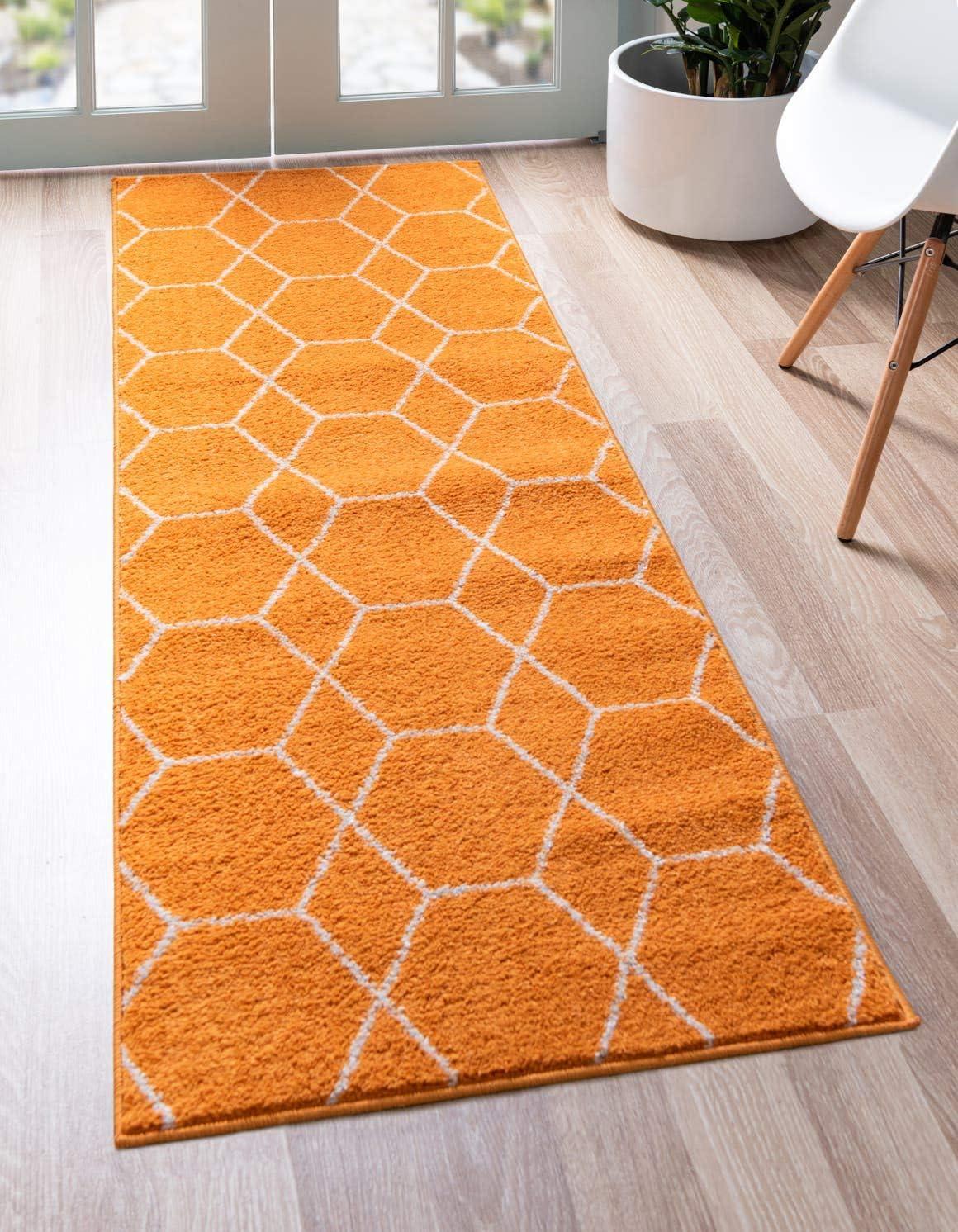 Unique Loom 2' 0 x 8' 8 Trellis Frieze Geometric Orange Area Rug