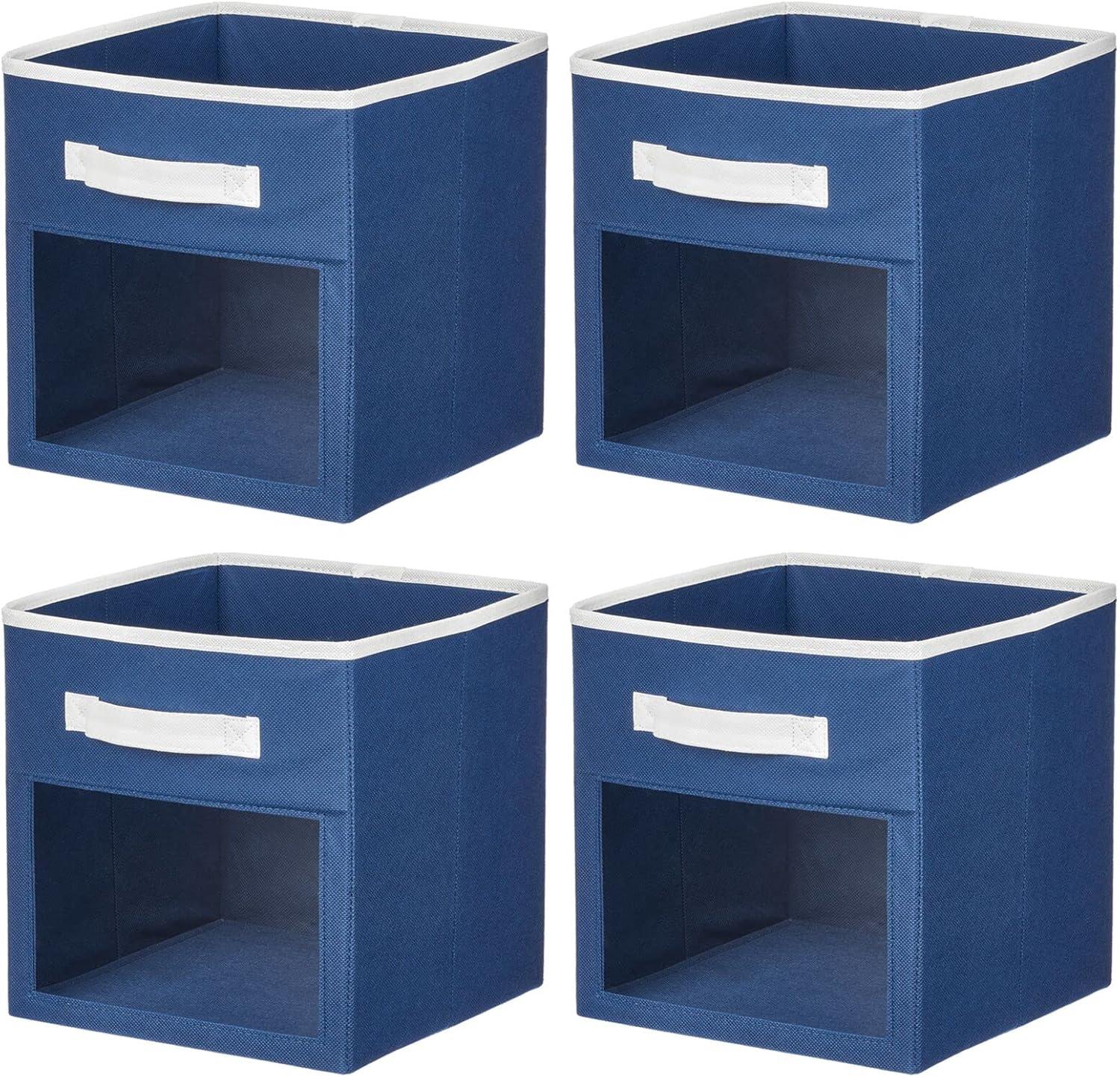 mDesign Fabric Nursery Storage Cube with Front Window, 4 Pack - Navy Blue/White