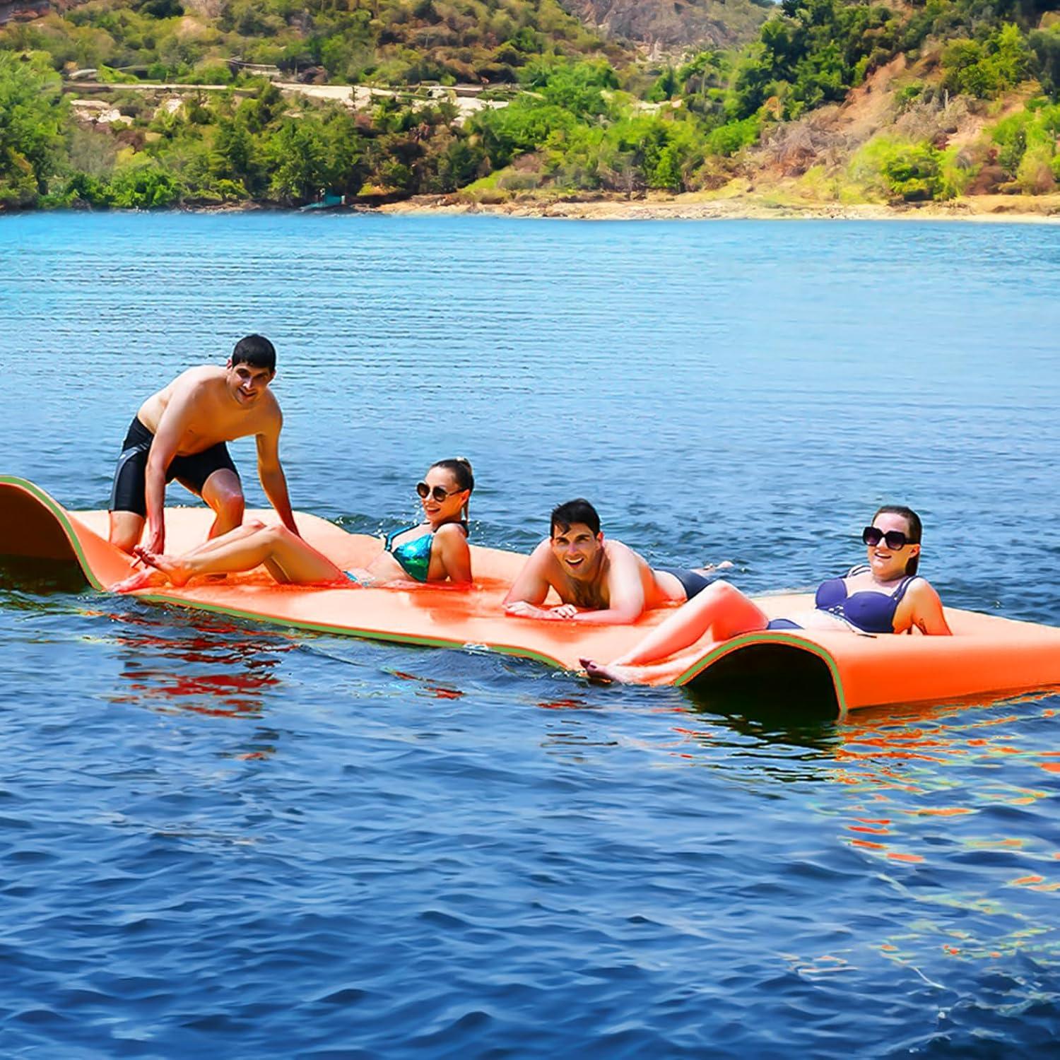 Bring Home Furniture 18x6 ft Floating Mat 10ft Bungee & Storage Straps 1500lb Capacity UV-Resistant XPE Foam Hi-Vis Safety​​
