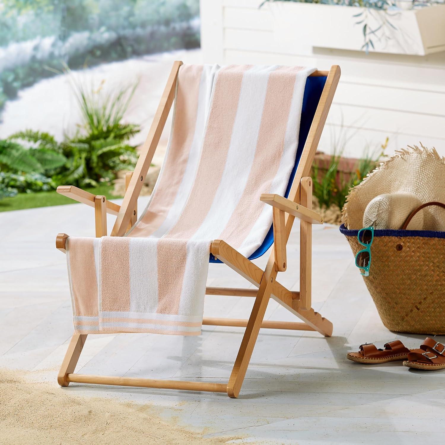 100% Cotton Cabana Striped Oversized Beach Towels - Great Bay Home (35" x 70", Dusty Rose / White)