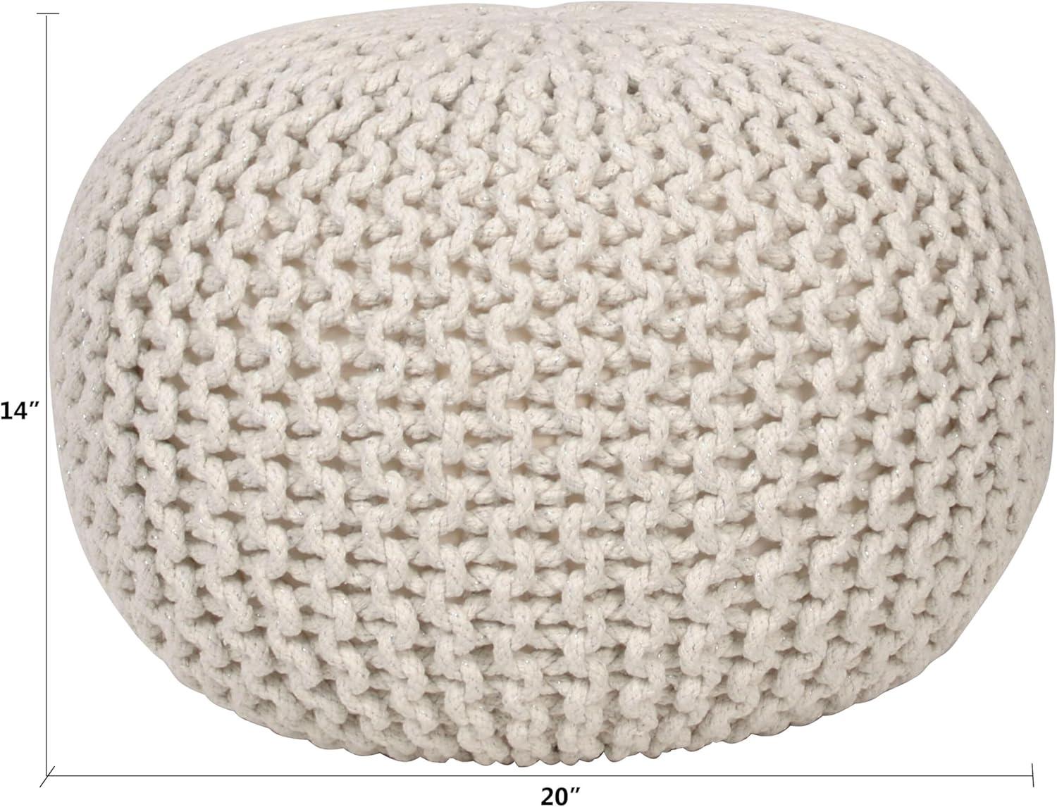 Off-White Cotton Lurex Round Storage Pouf, 20"