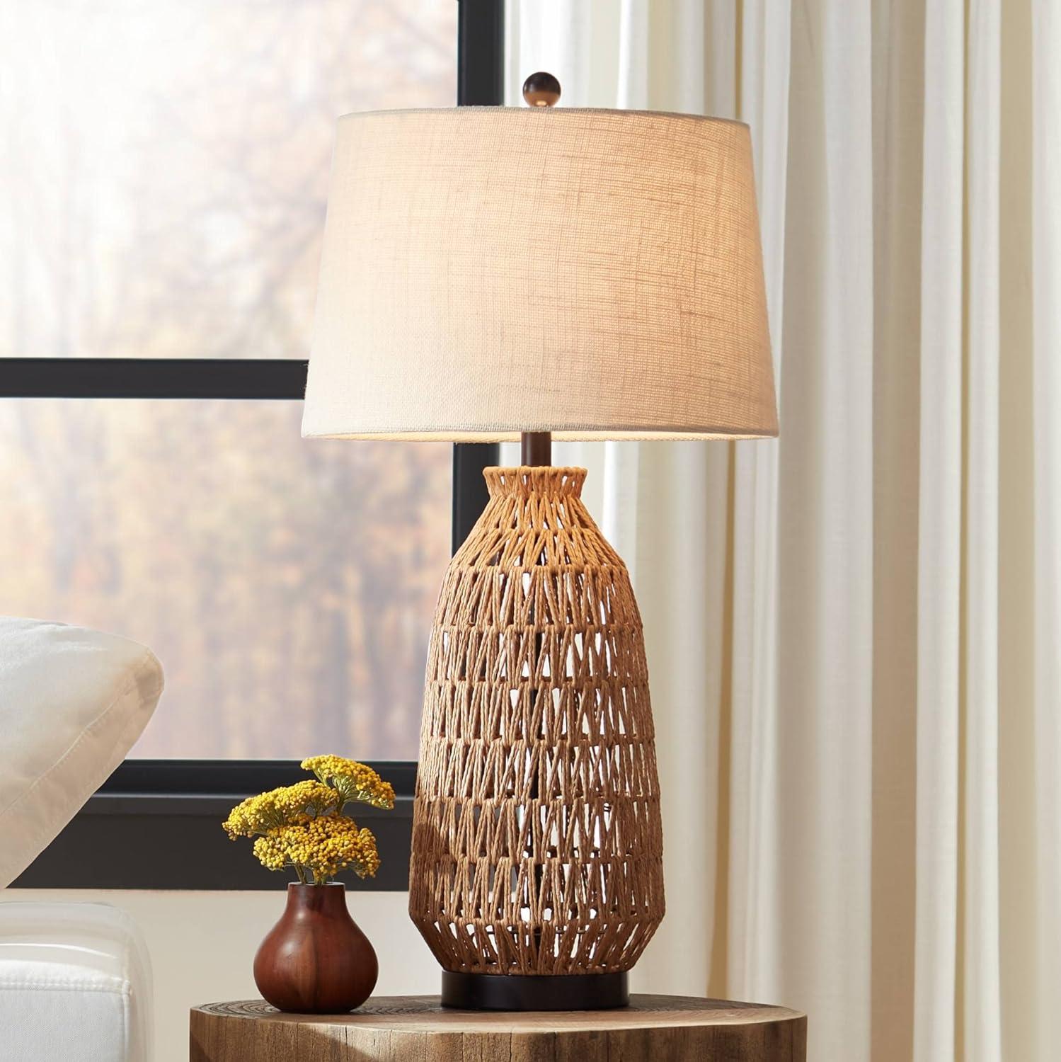 San Carlos 29" Coastal Modern Table Lamp with Bronze Accents and Oatmeal Shade