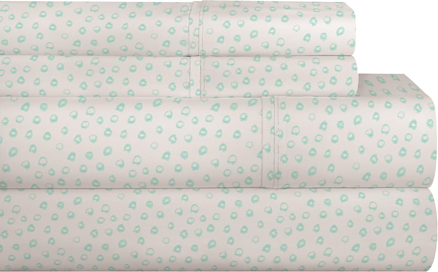 Twin White Cotton Percale Kids Print Sheet Set