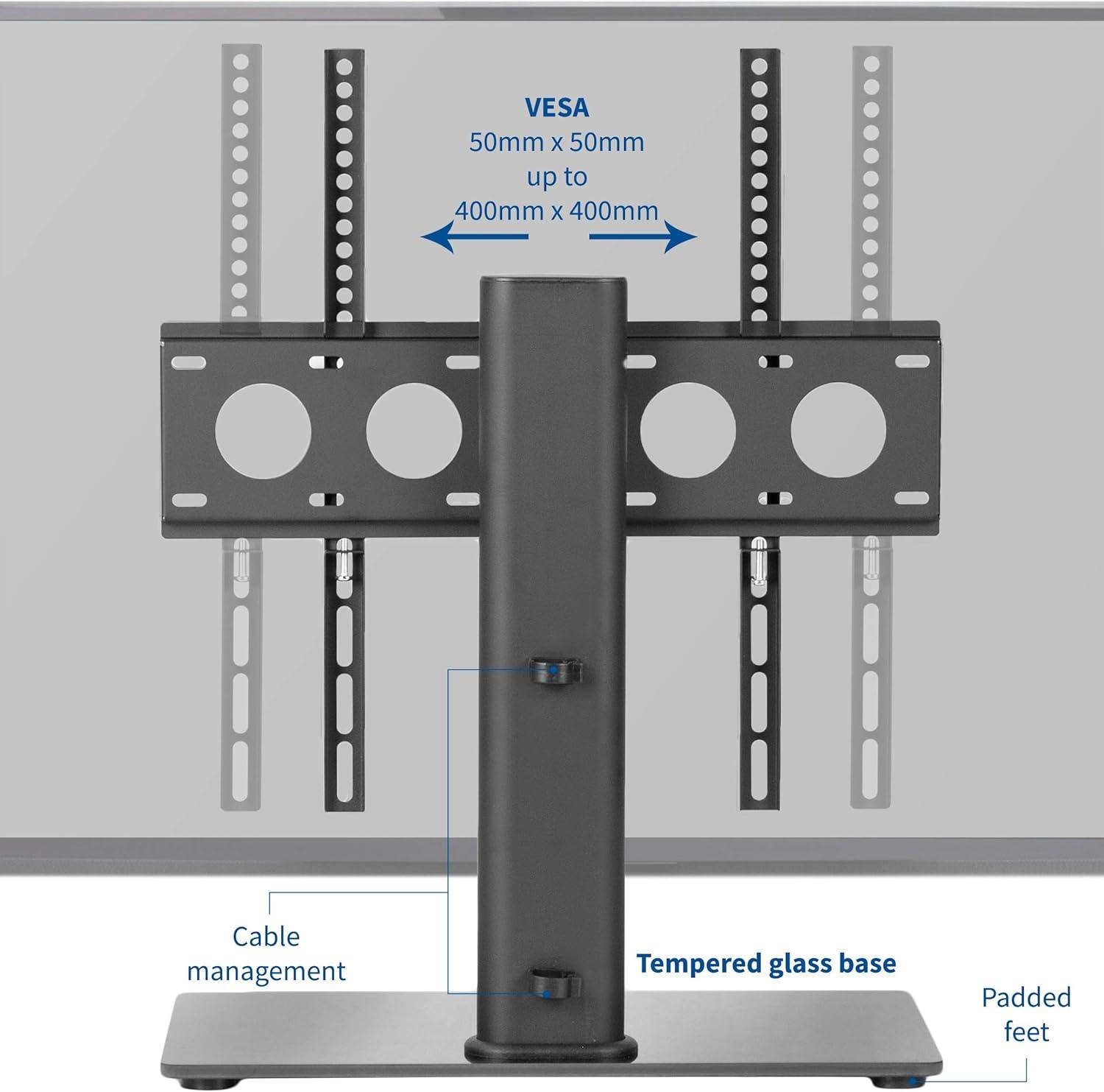 Black Universal TV Stand for 32 to 50 inch LCD Flat Screens, Tabletop VESA Mount with Tempered Glass Base