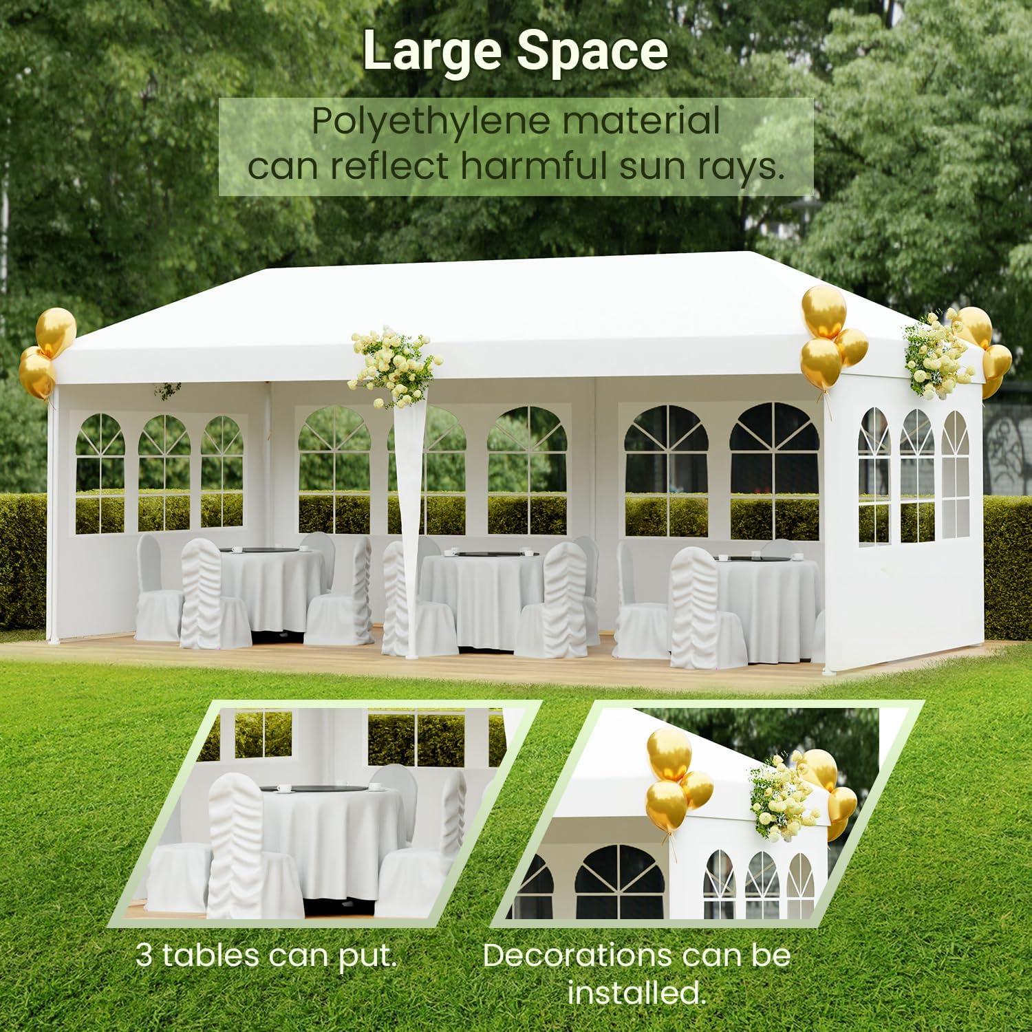 Outdoor 10' x 20' Gazebo Canopy Tent with 4 Removable Walls - White