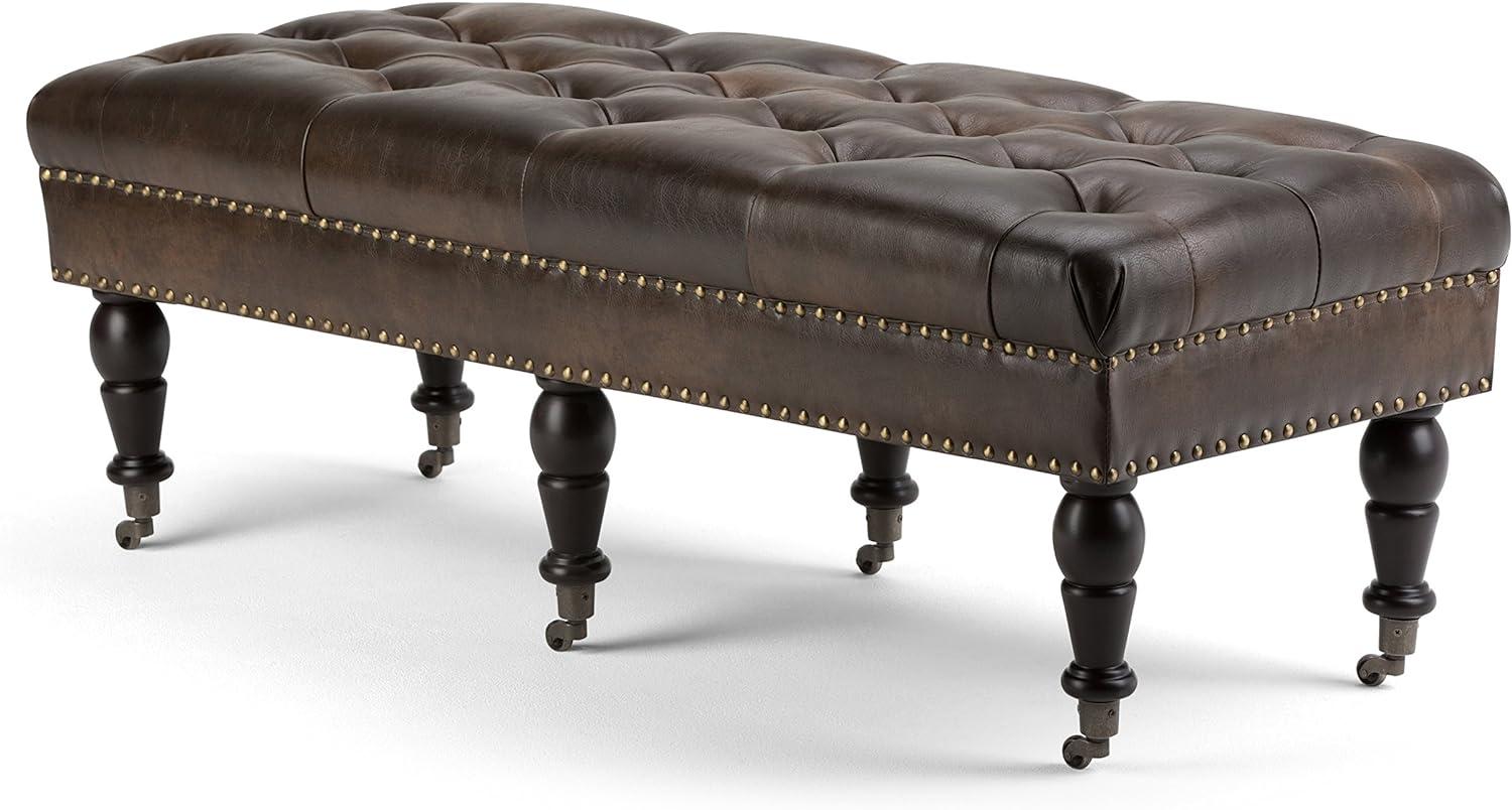 Henley Traditional Tufted Dark Brown Wood 50" Bench Ottoman