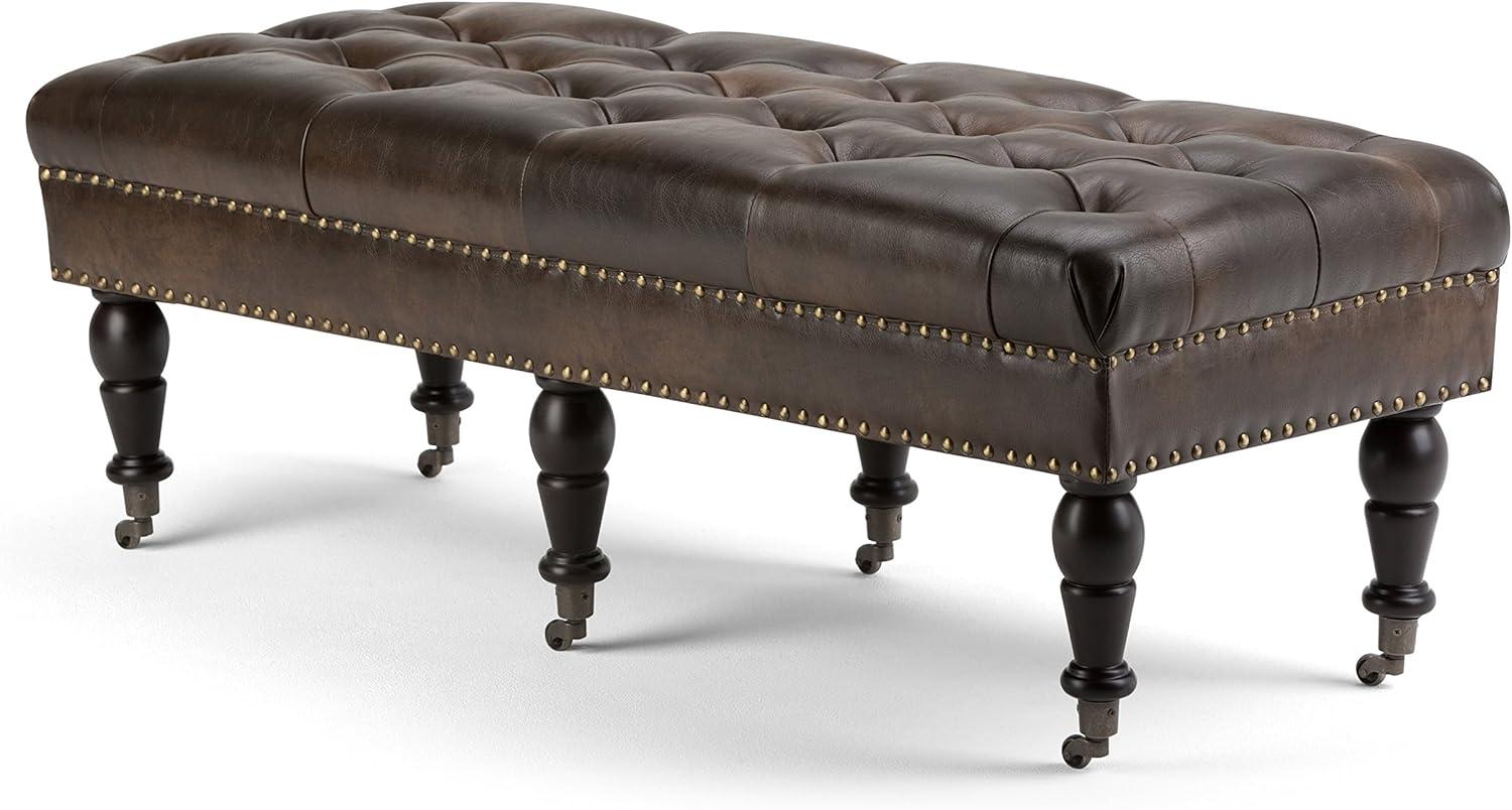 Henley Traditional Tufted Dark Brown Wood 50" Bench Ottoman