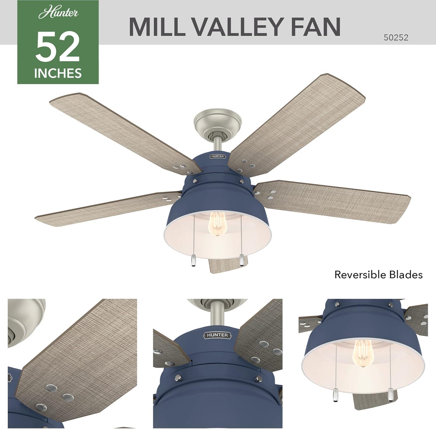 52" Mill Valley 5 - Blade Outdoor Standard Ceiling Fan with Pull Chain and Light Kit Included