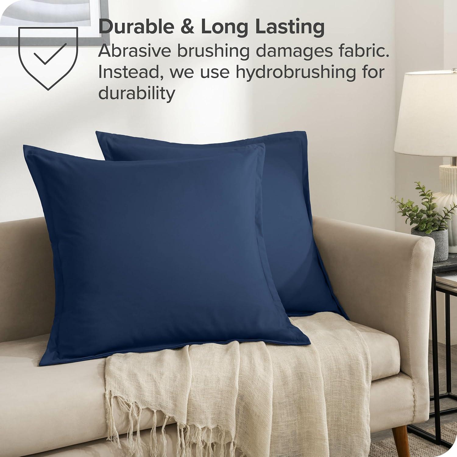 Bare Home Pillow Sham Set - Premium 1800 Collection - Double Brushed - Euro, Dark Blue